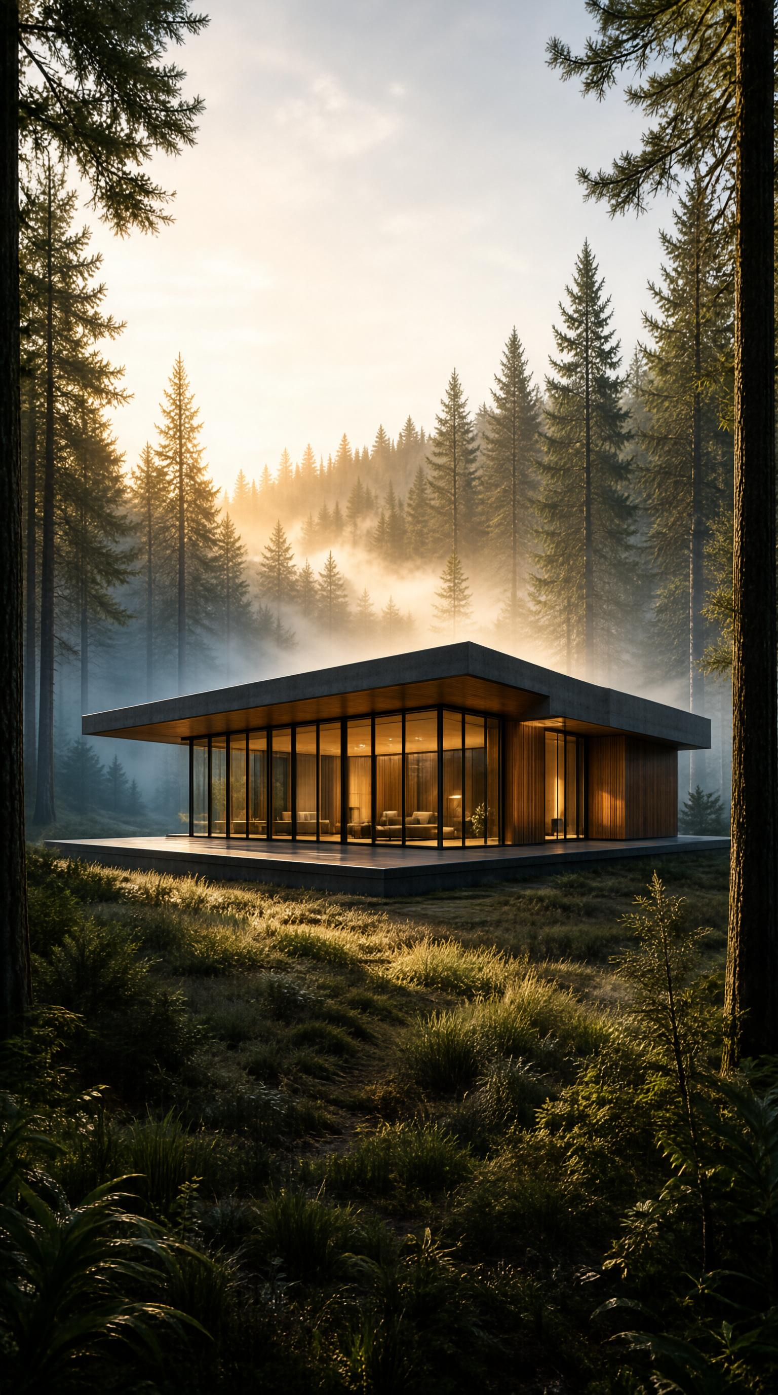 Modern Glass Cabin in Forest