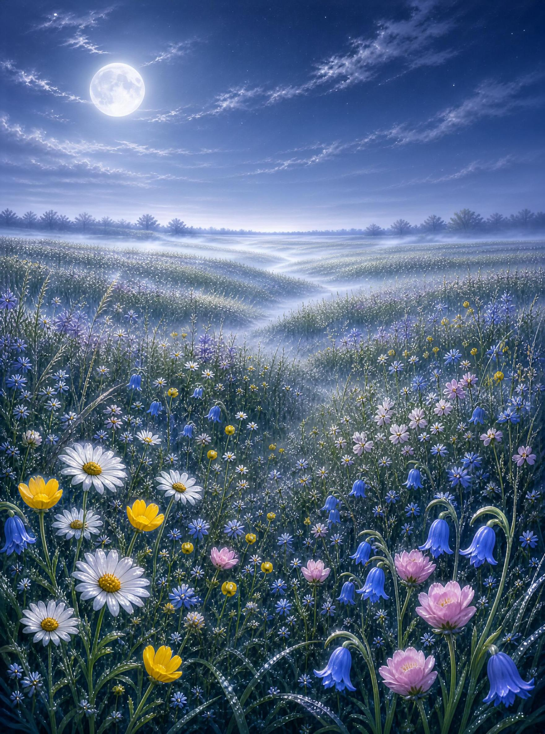 Moonlit Wildflower Field