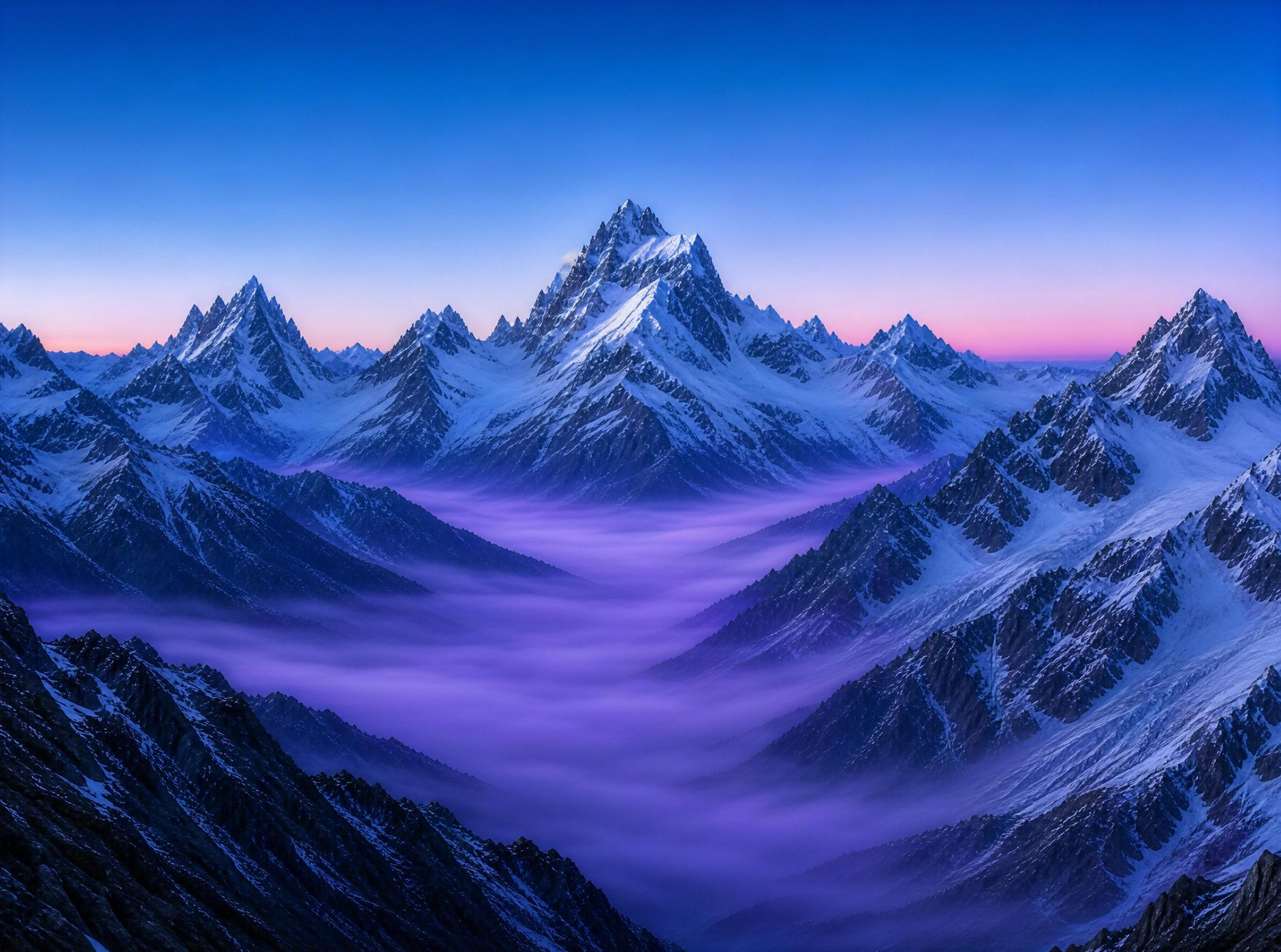 Snowy Mountain Peaks at Dawn
