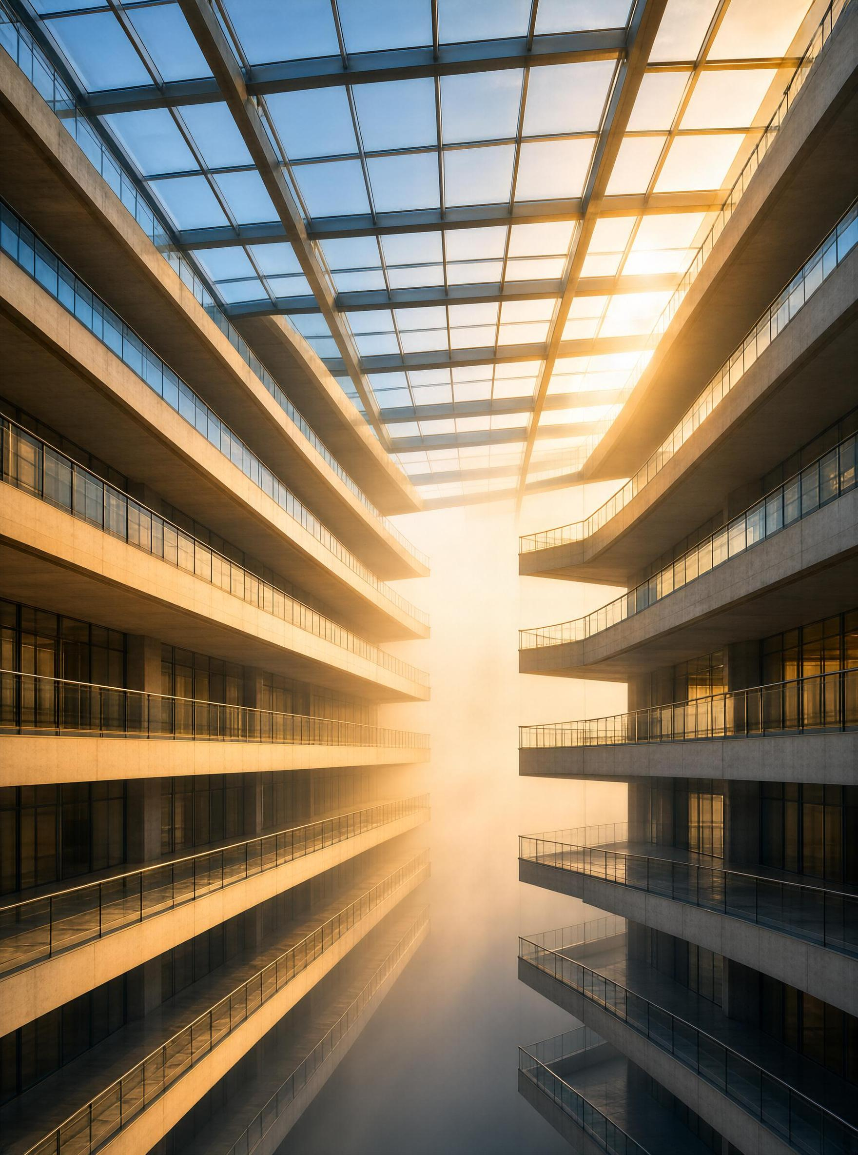 Modern Building Atrium with Glass Roof