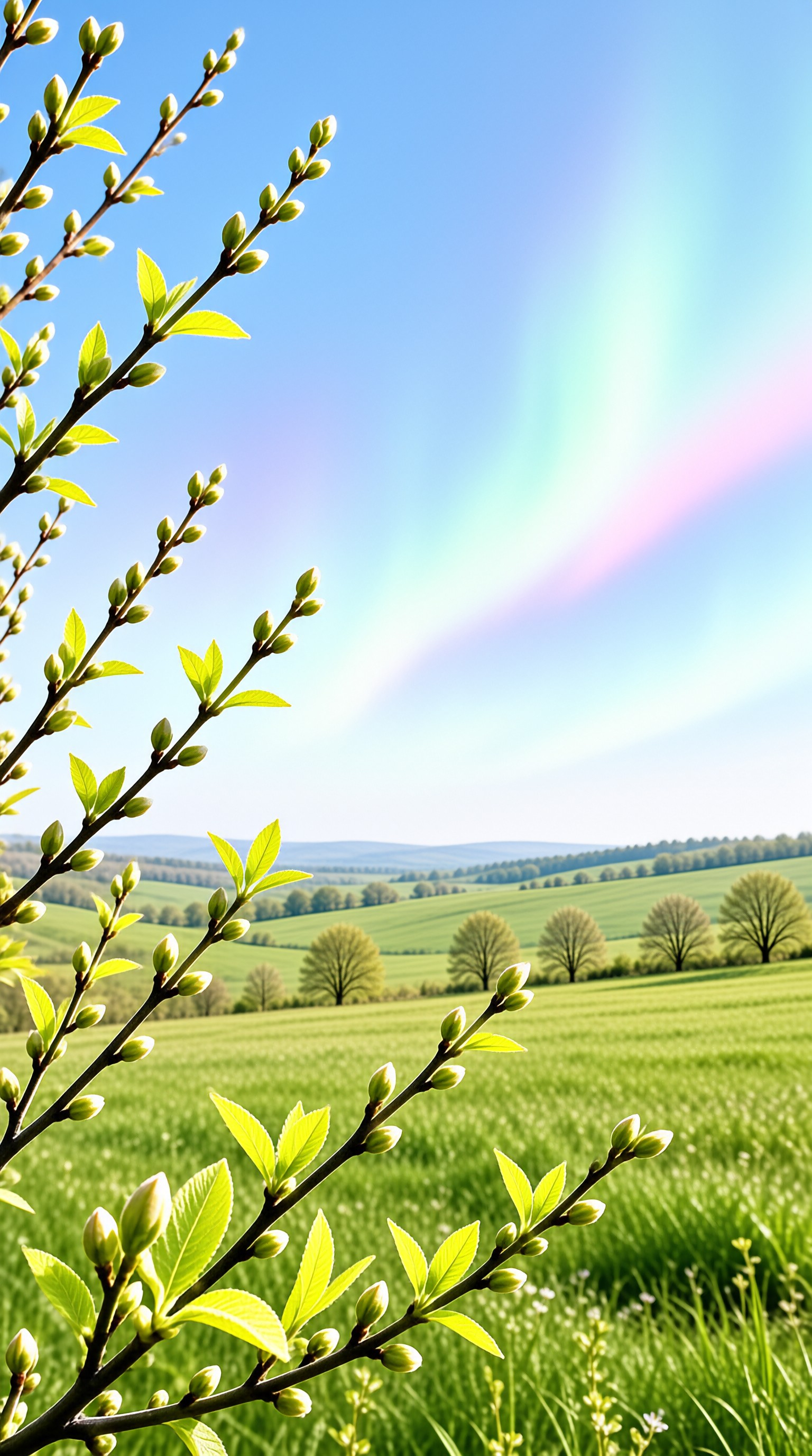 Spring Buds and Rainbow Sky