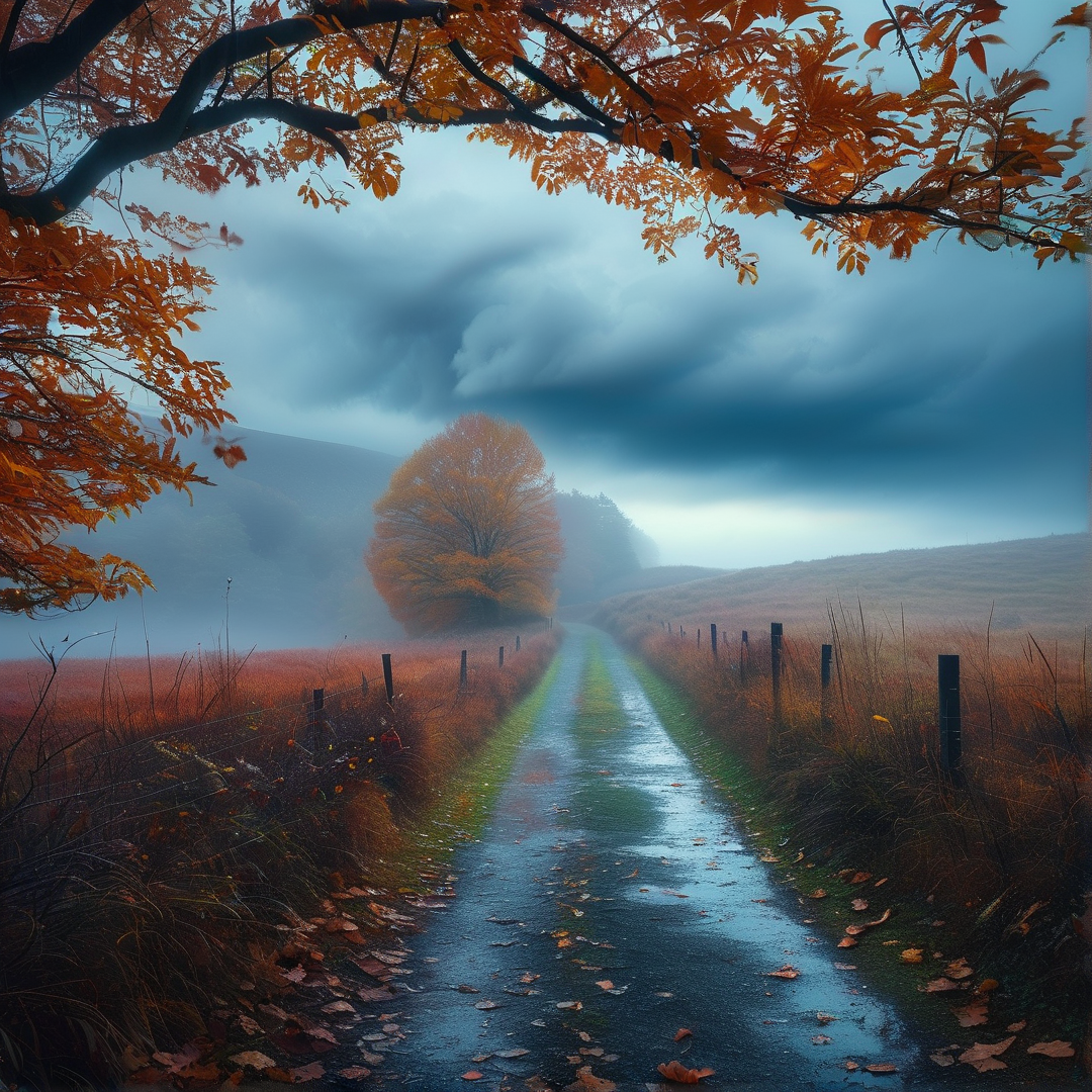 Misty Autumn Road