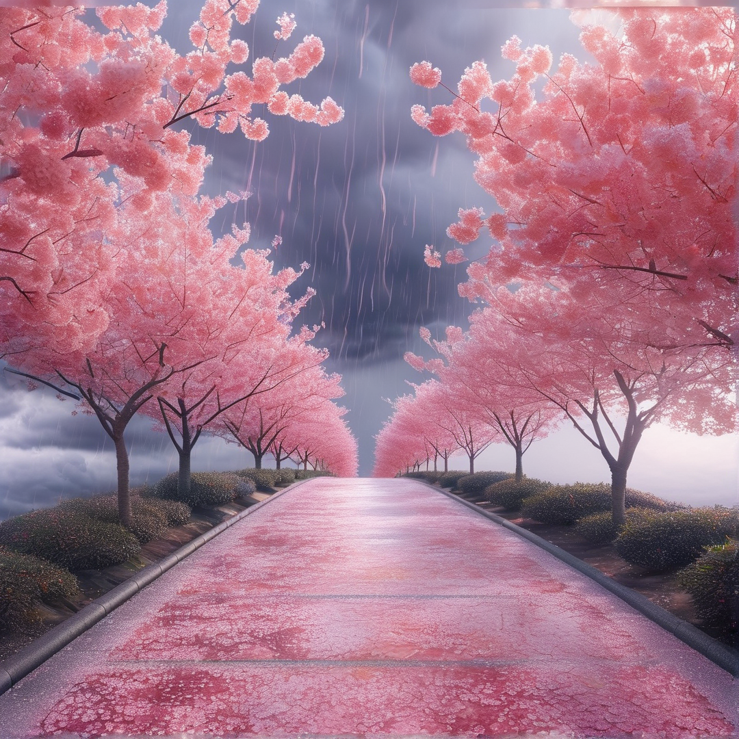 Rainy Cherry Blossom Path