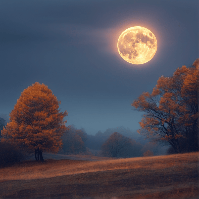 Full Moon Over Autumn Trees