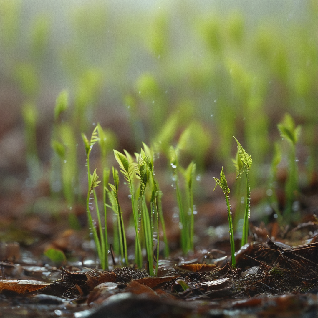 Young Ferns with Dew
