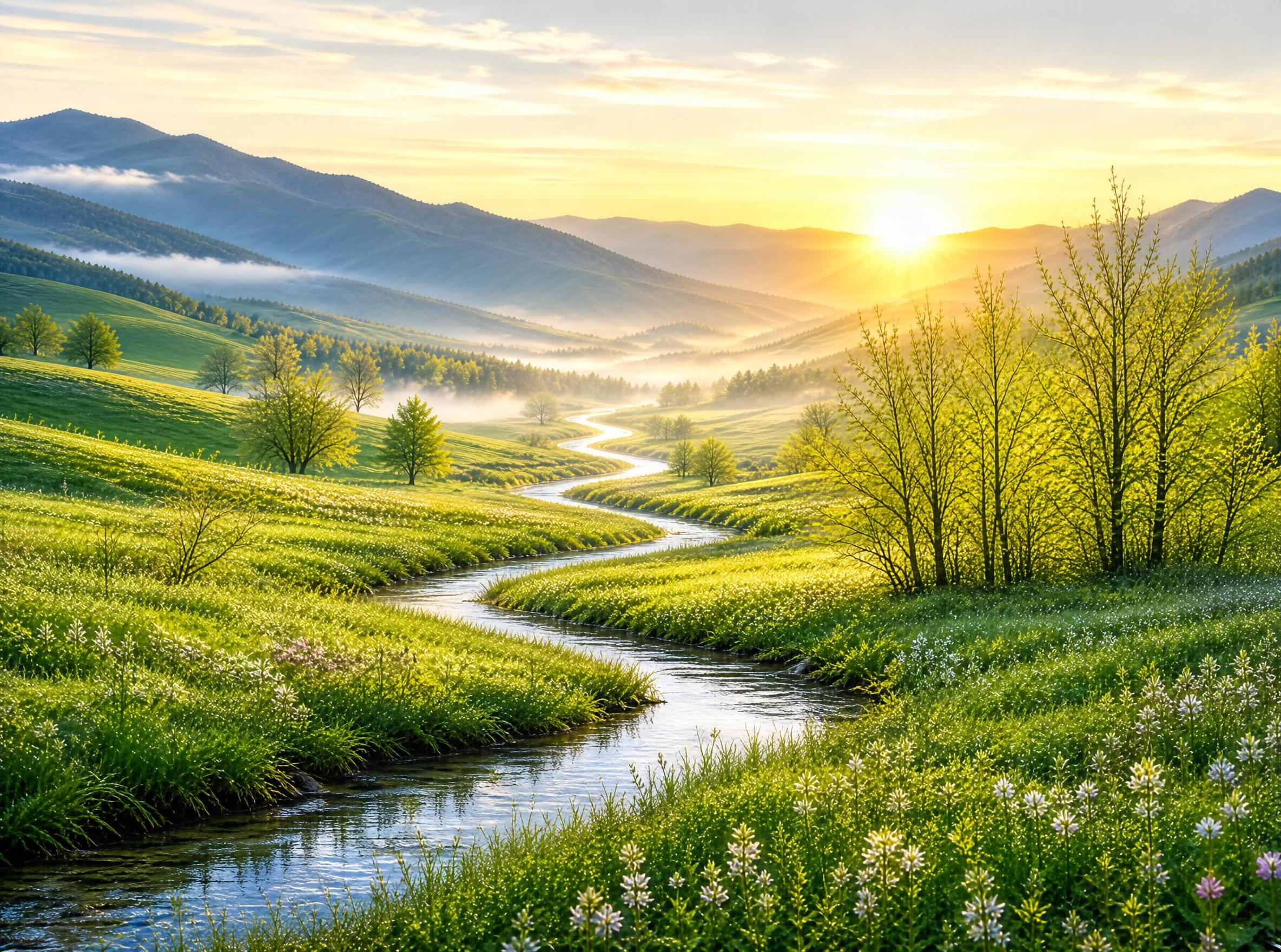 Sunrise Over Rolling Hills