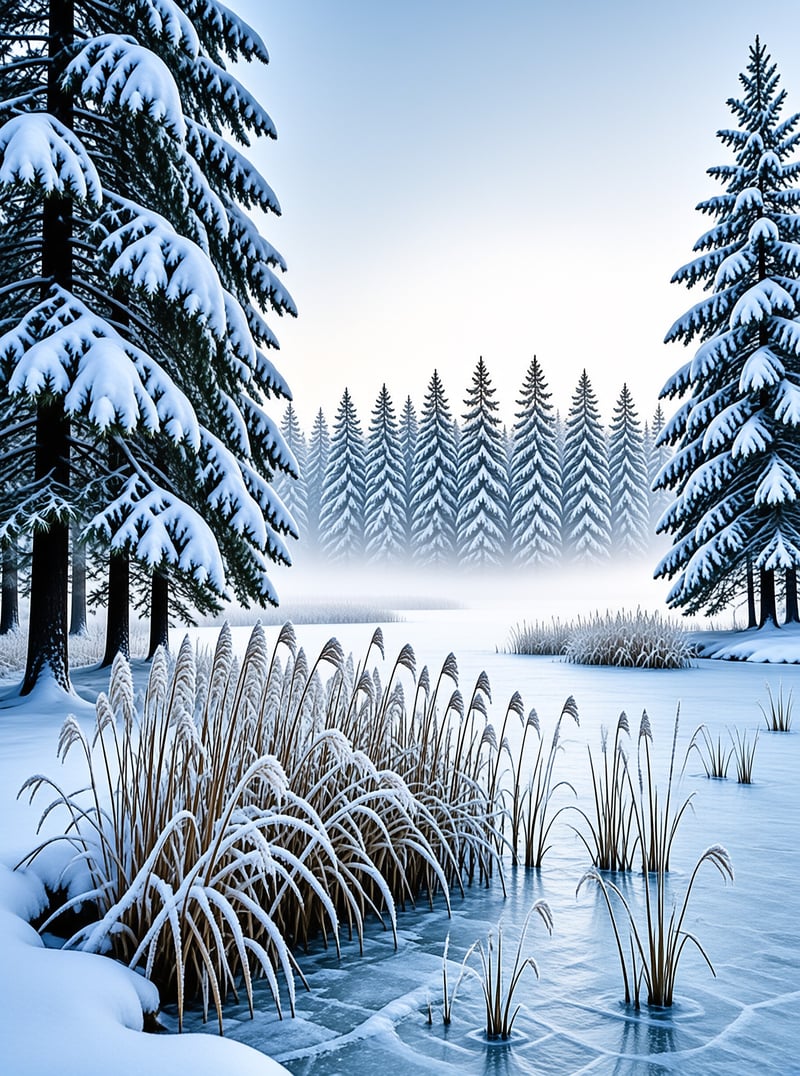 Frozen Winter Lake Landscape