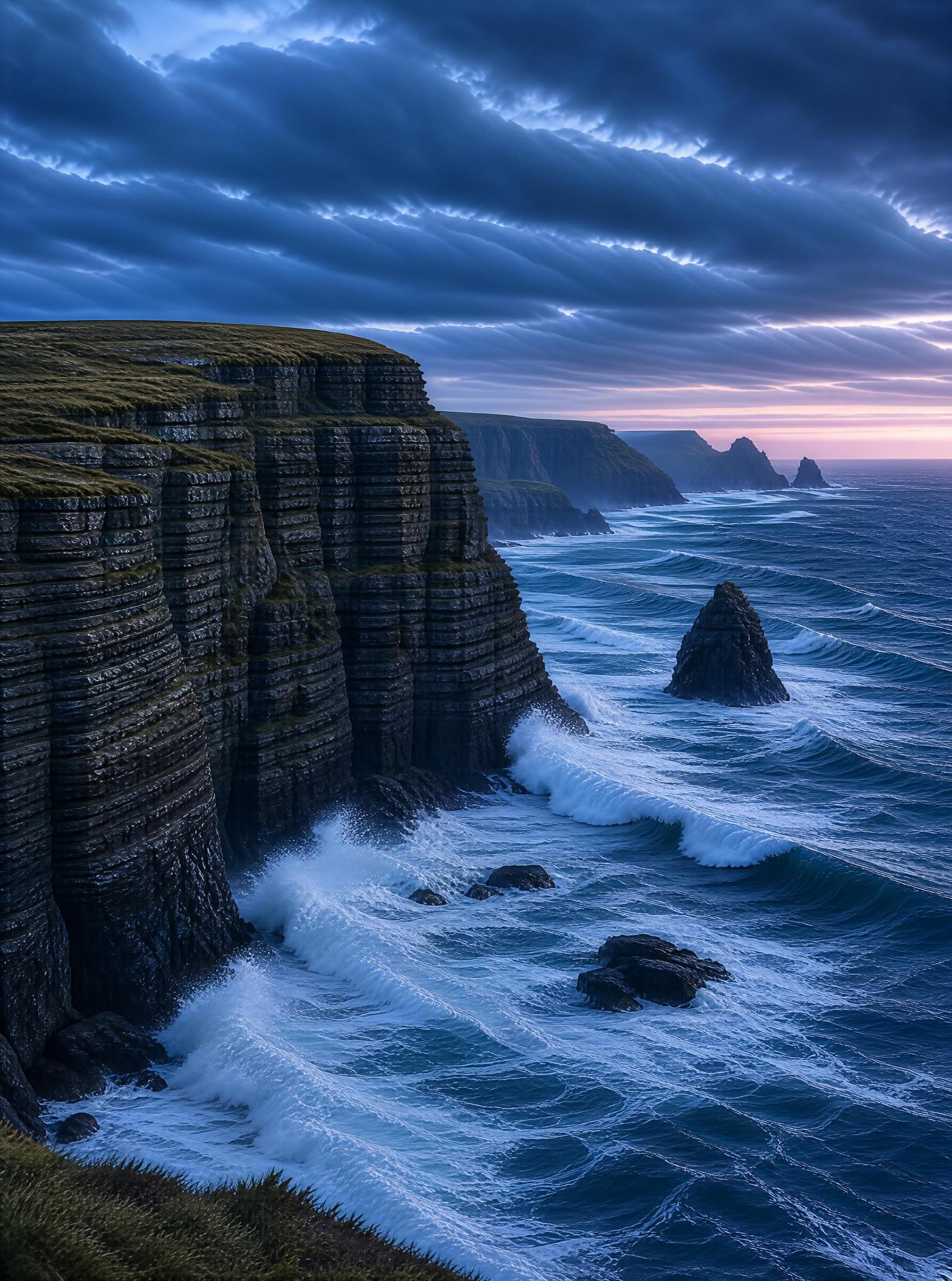 Moody Coastal Cliff at Dusk
