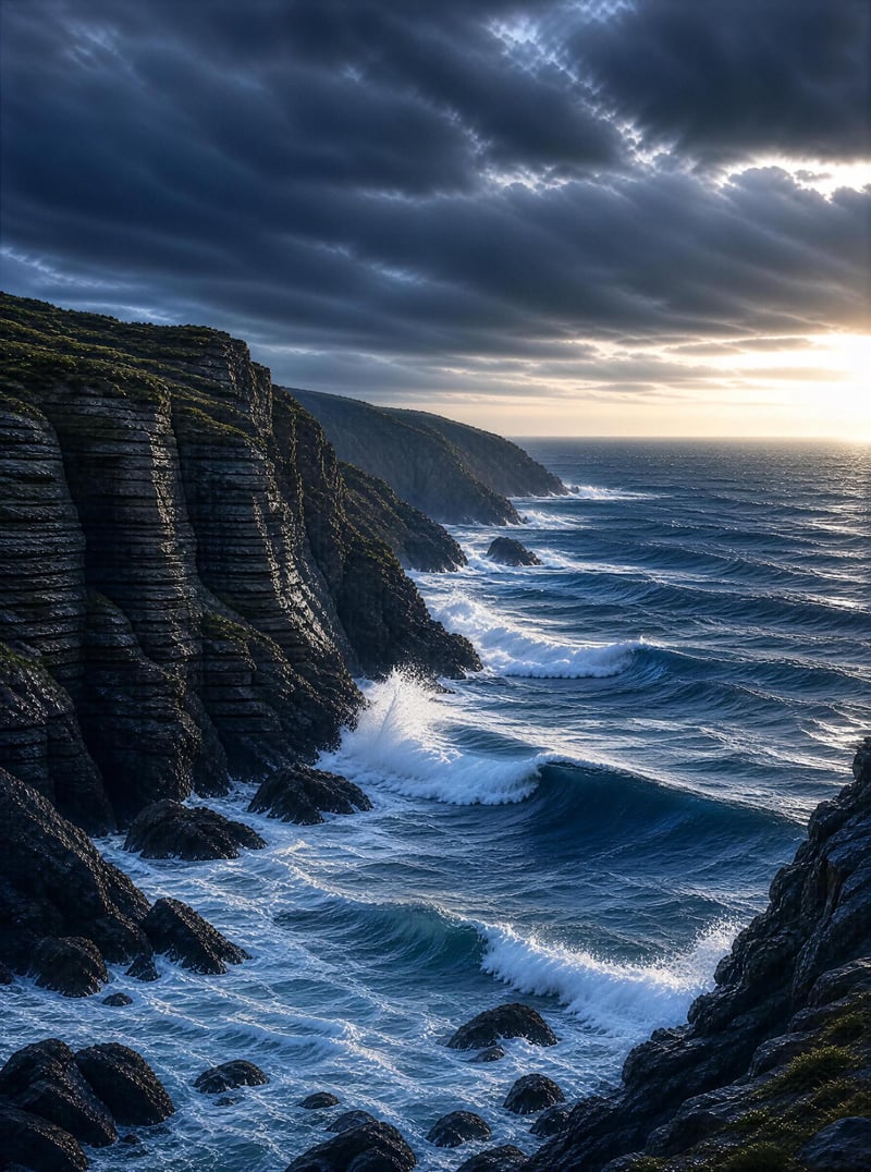 Coastal Cliffs and Stormy Sea