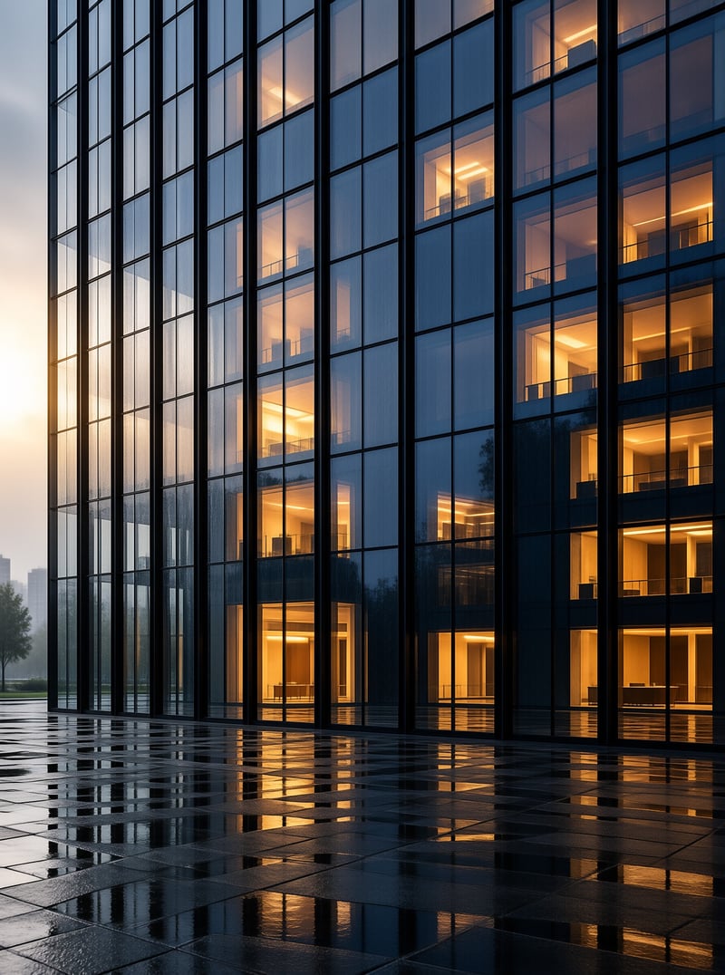 Modern Glass Building at Dusk