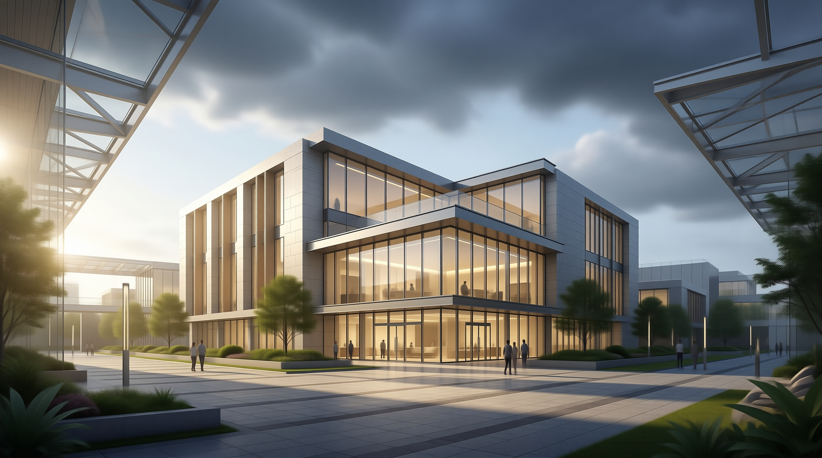 Modern Office Building at Dusk