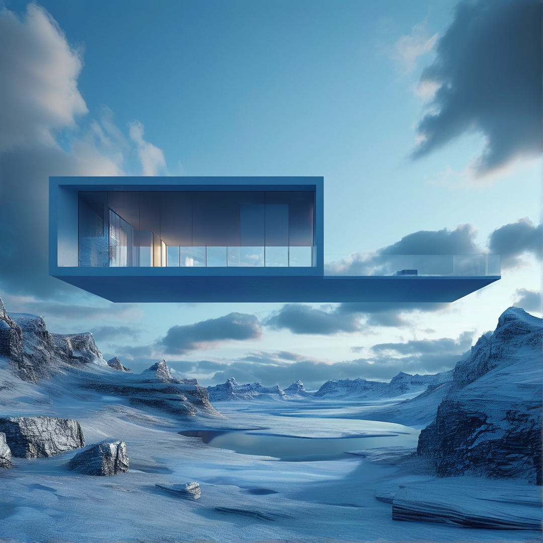 Floating Modern Cabin In Snow