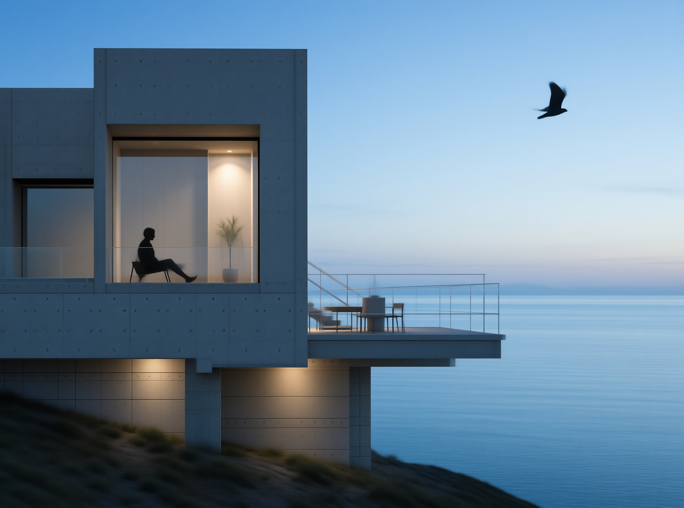 Modern Cliffside House at Dusk