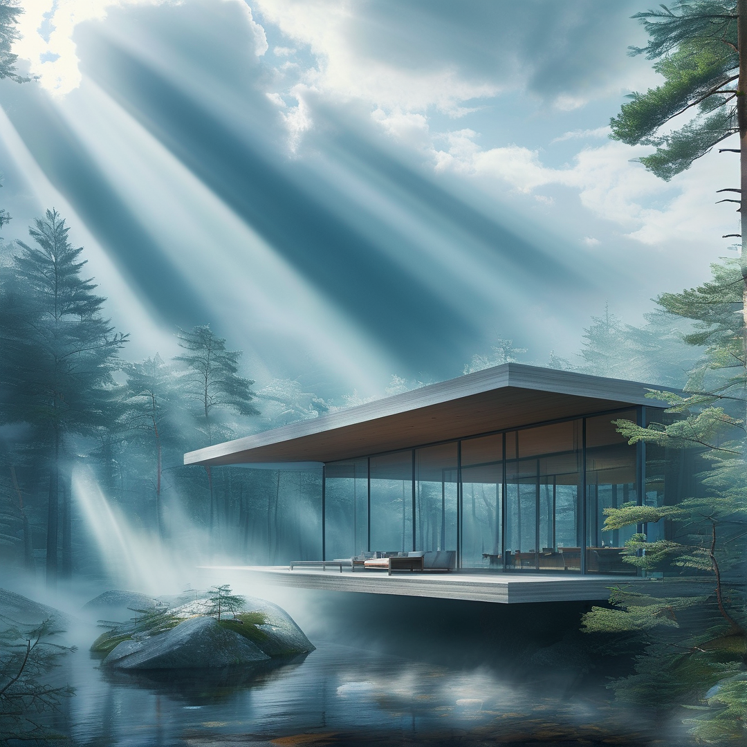 Modern House in Misty Forest