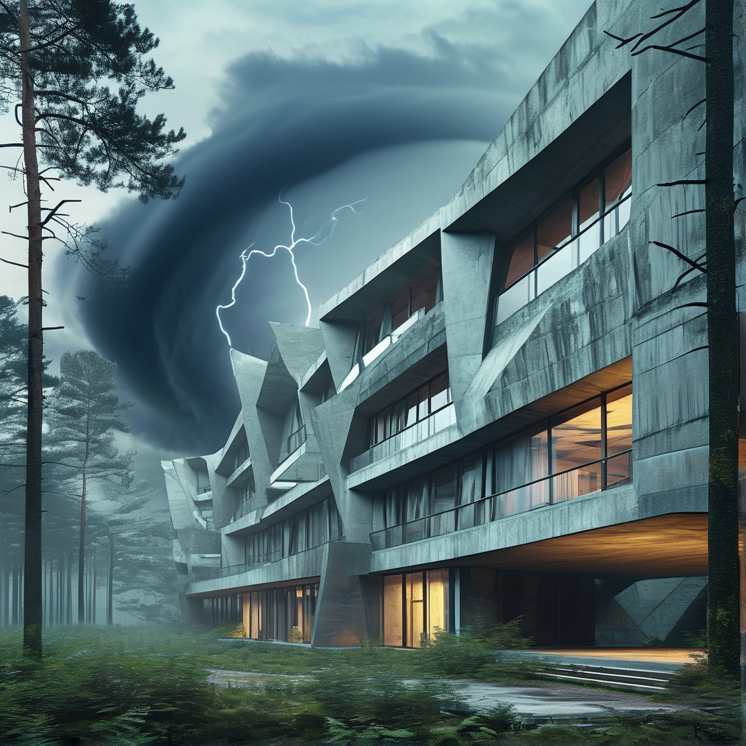 Modern Building in Storm