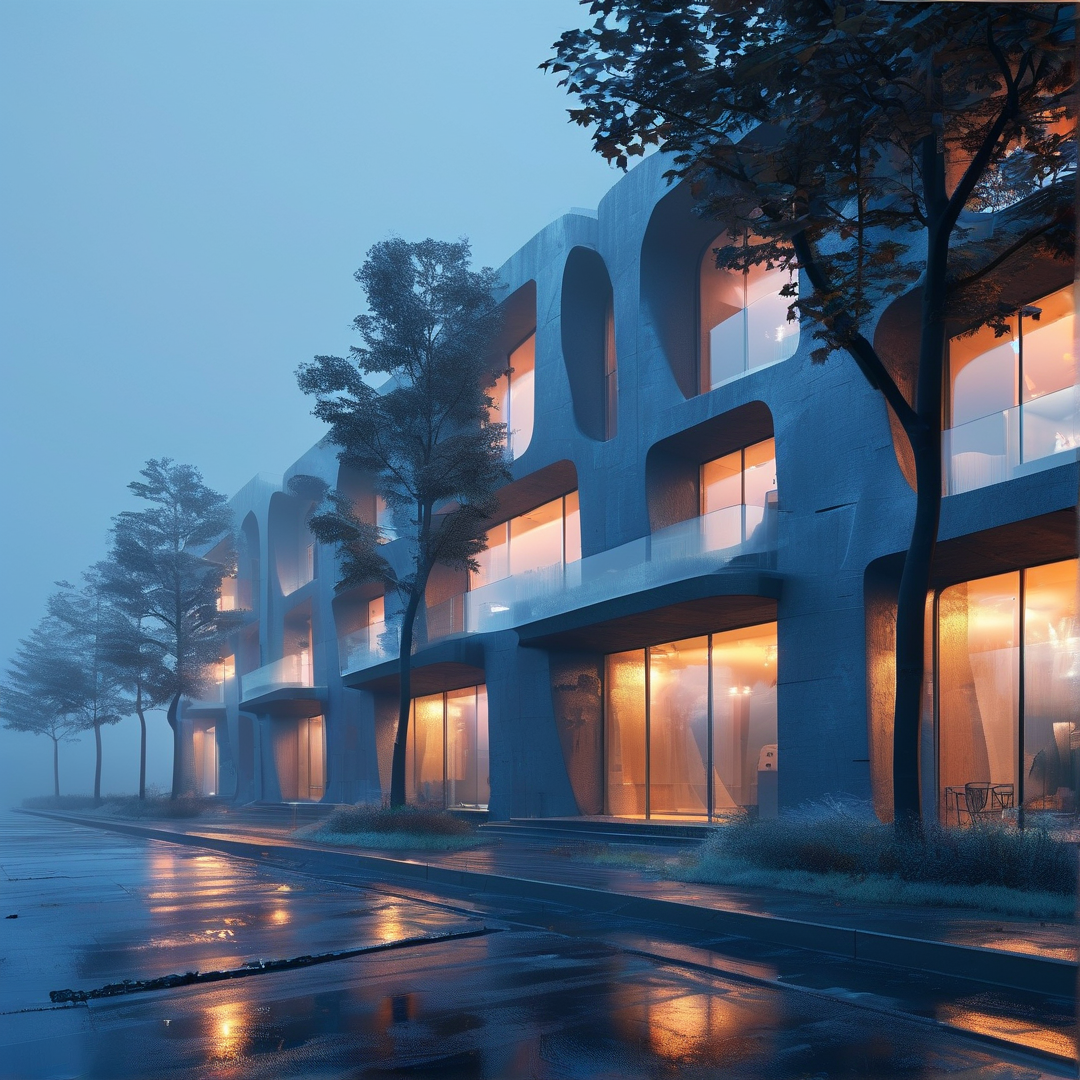Modern Building in the Rain