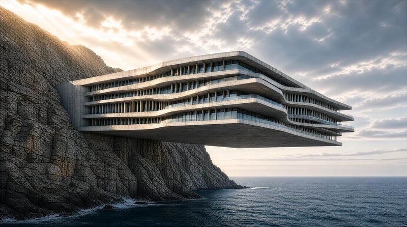 Modern Cliffside Building Over Ocean