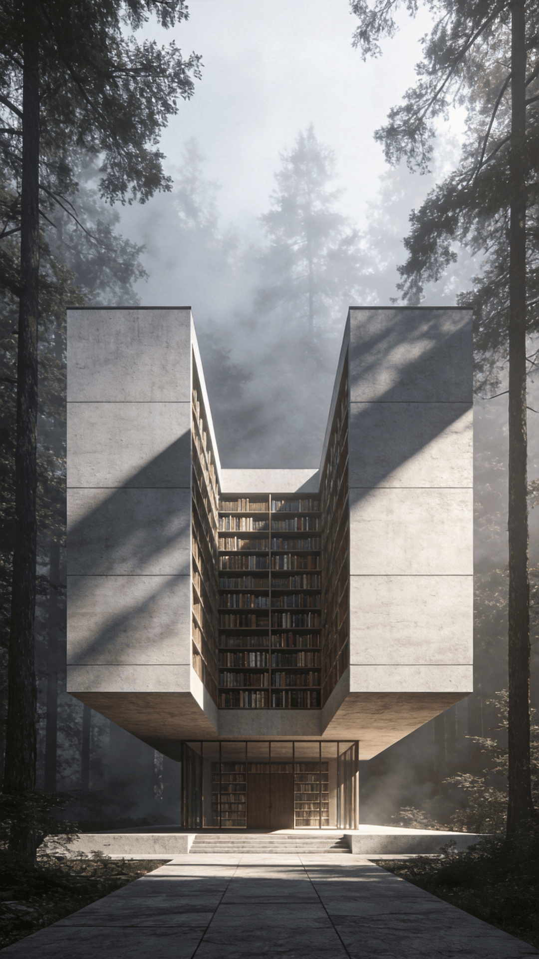 Library in Misty Forest