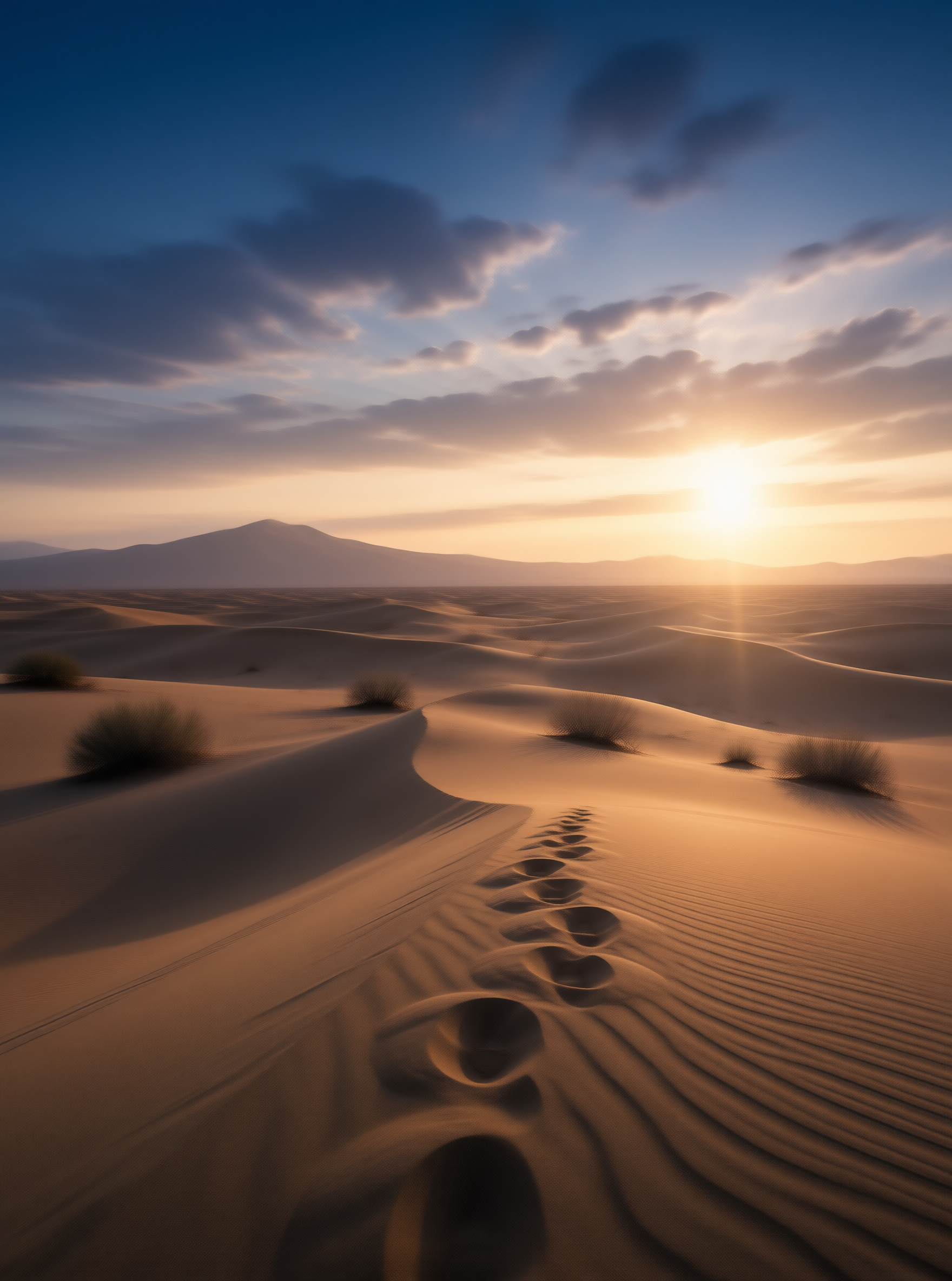 Desert Footprints at Sunset