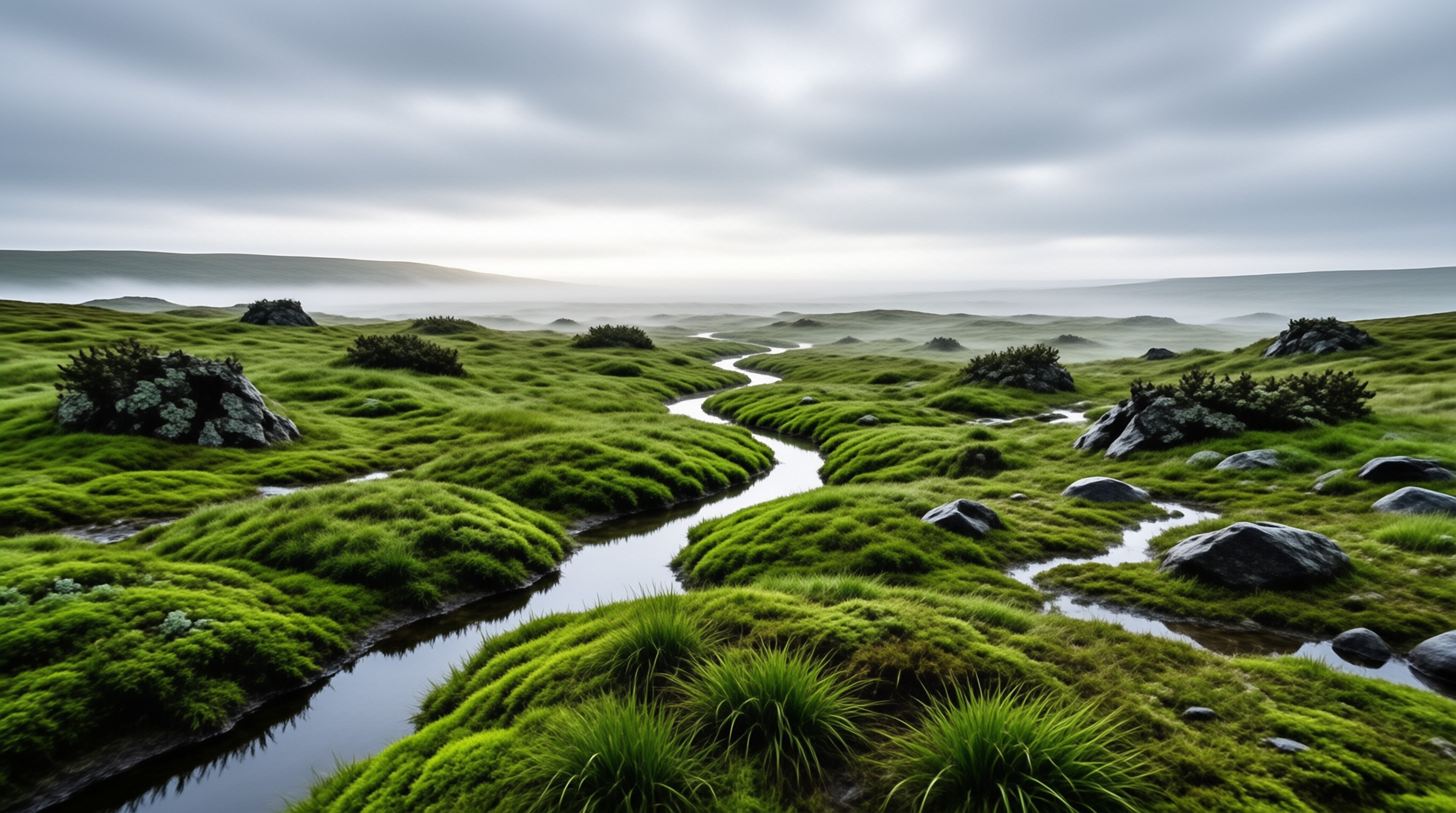 Misty Green Stream Landscape