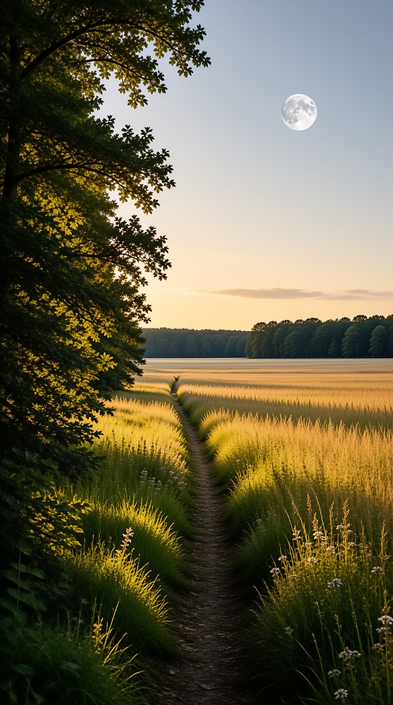 Moonlit Path in Golden Field
