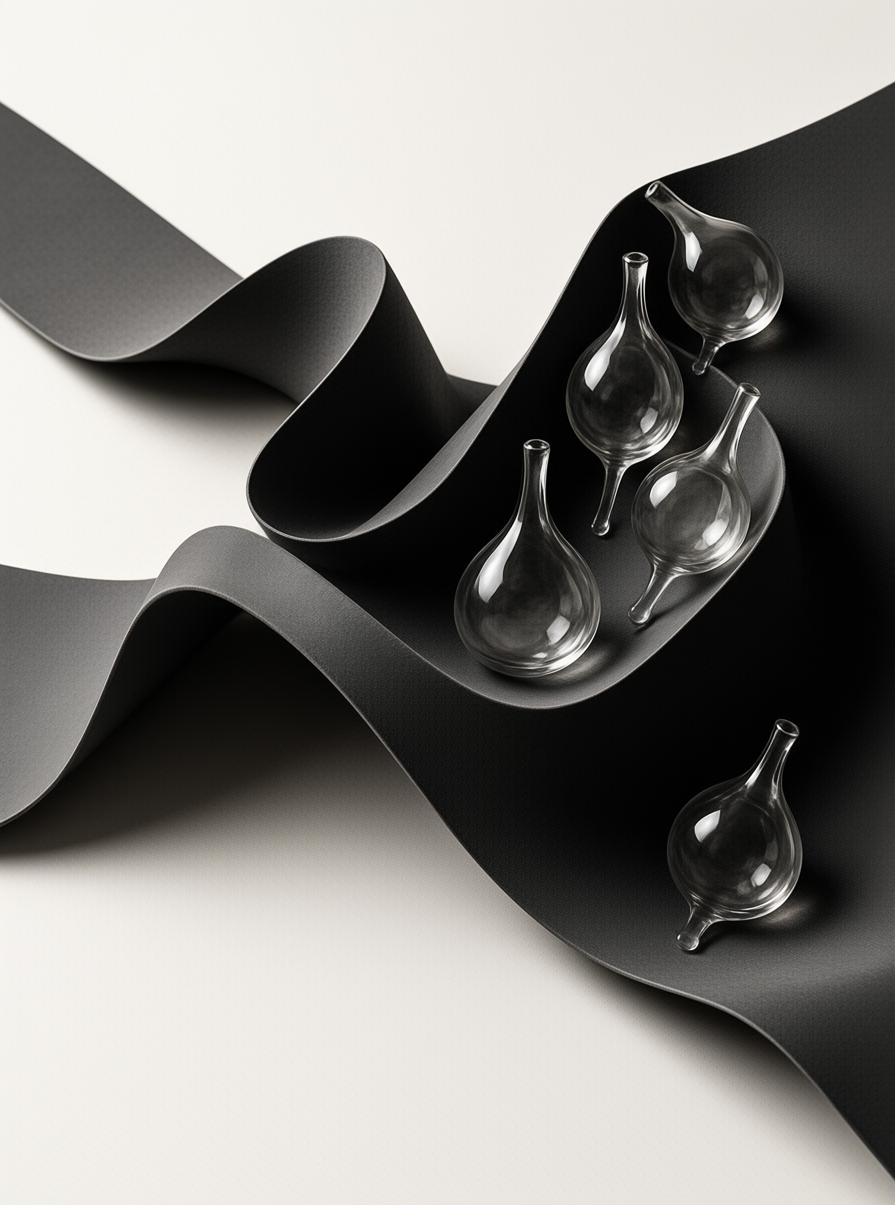 Glass Vessels on Black Paper