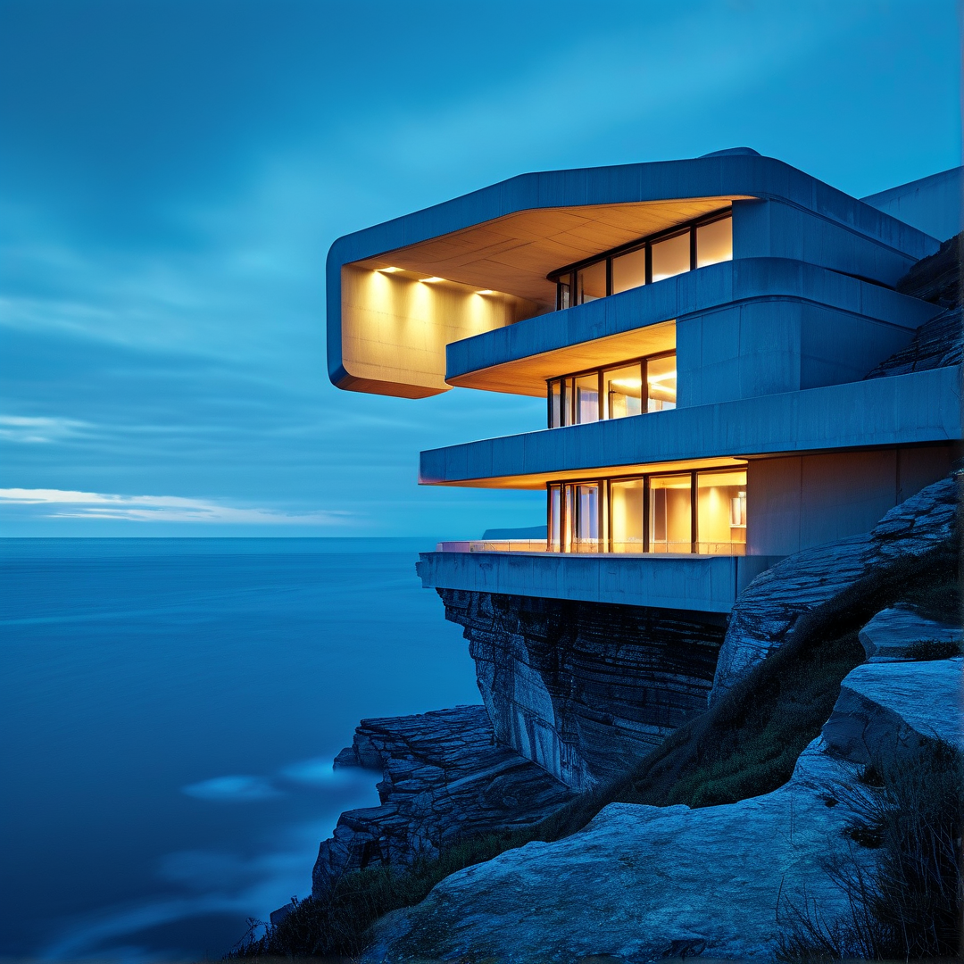 Modern Cliff House at Dusk