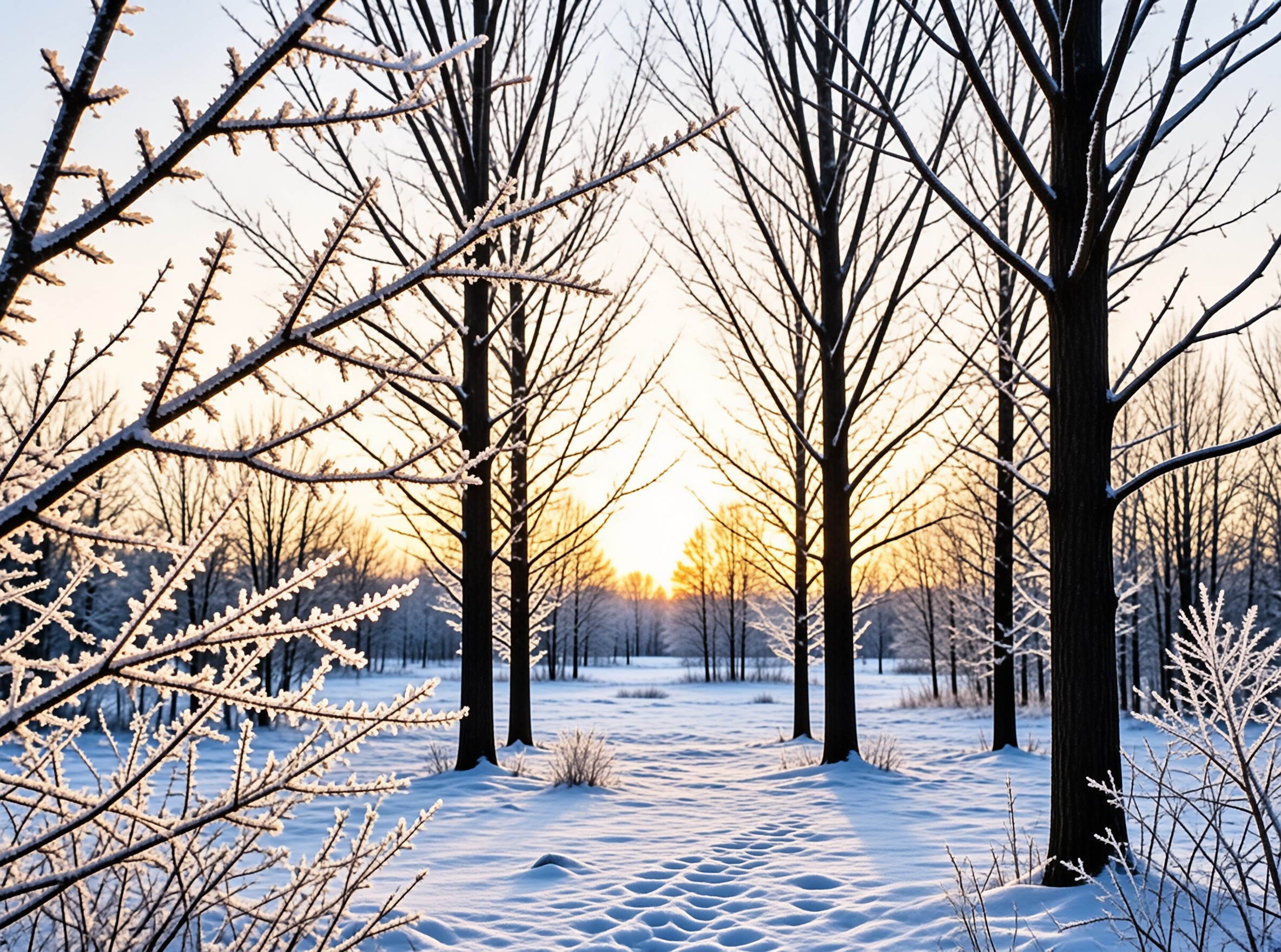 Frozen Winter Forest Sunset