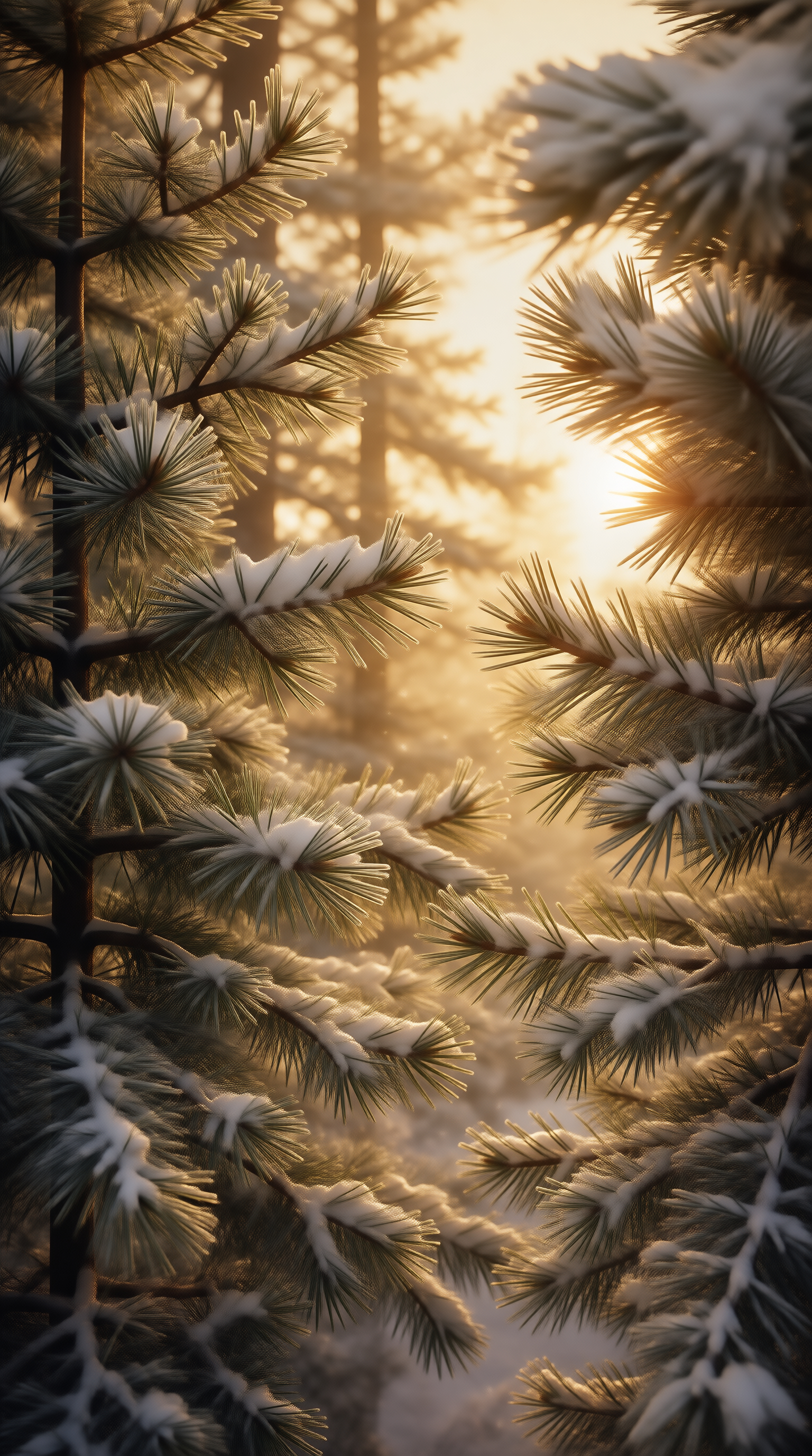 Snowy Pine Backlit by Sun