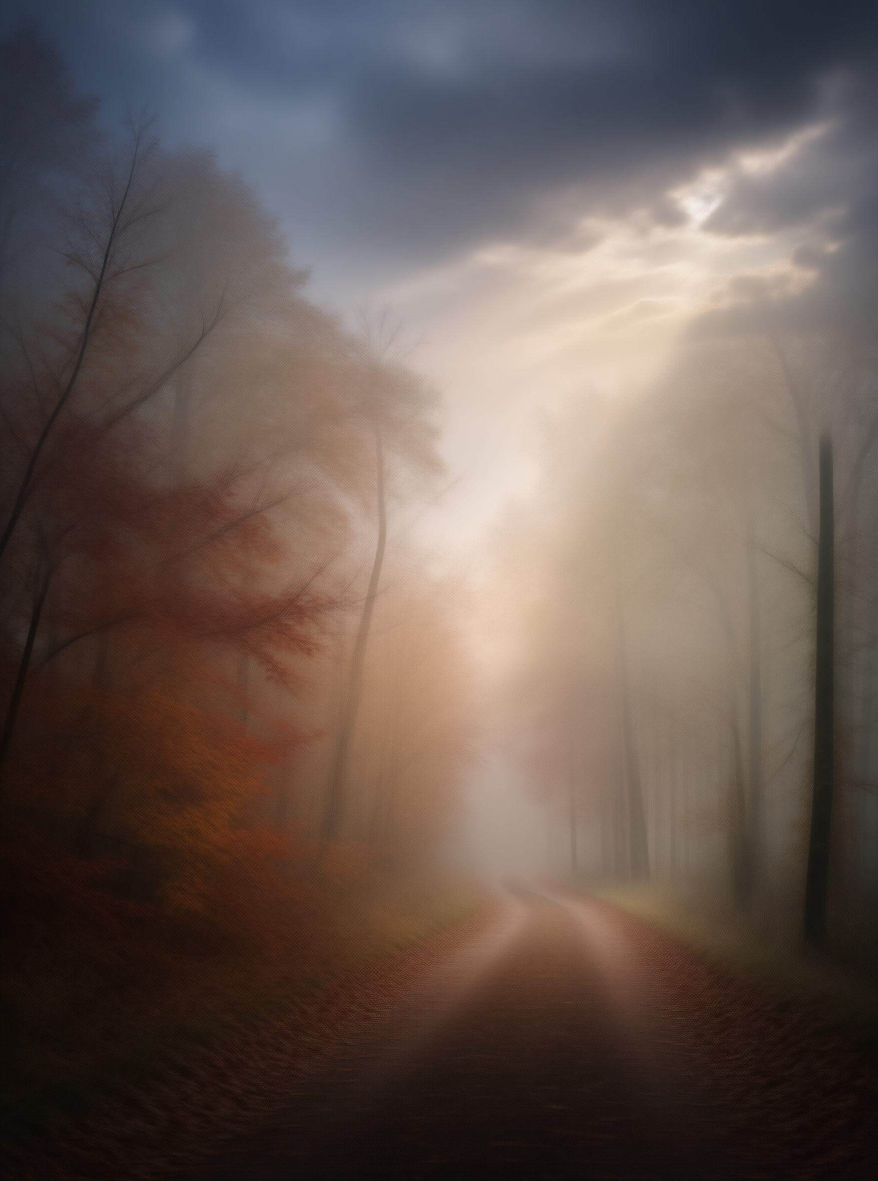 Sunlit Misty Forest Road