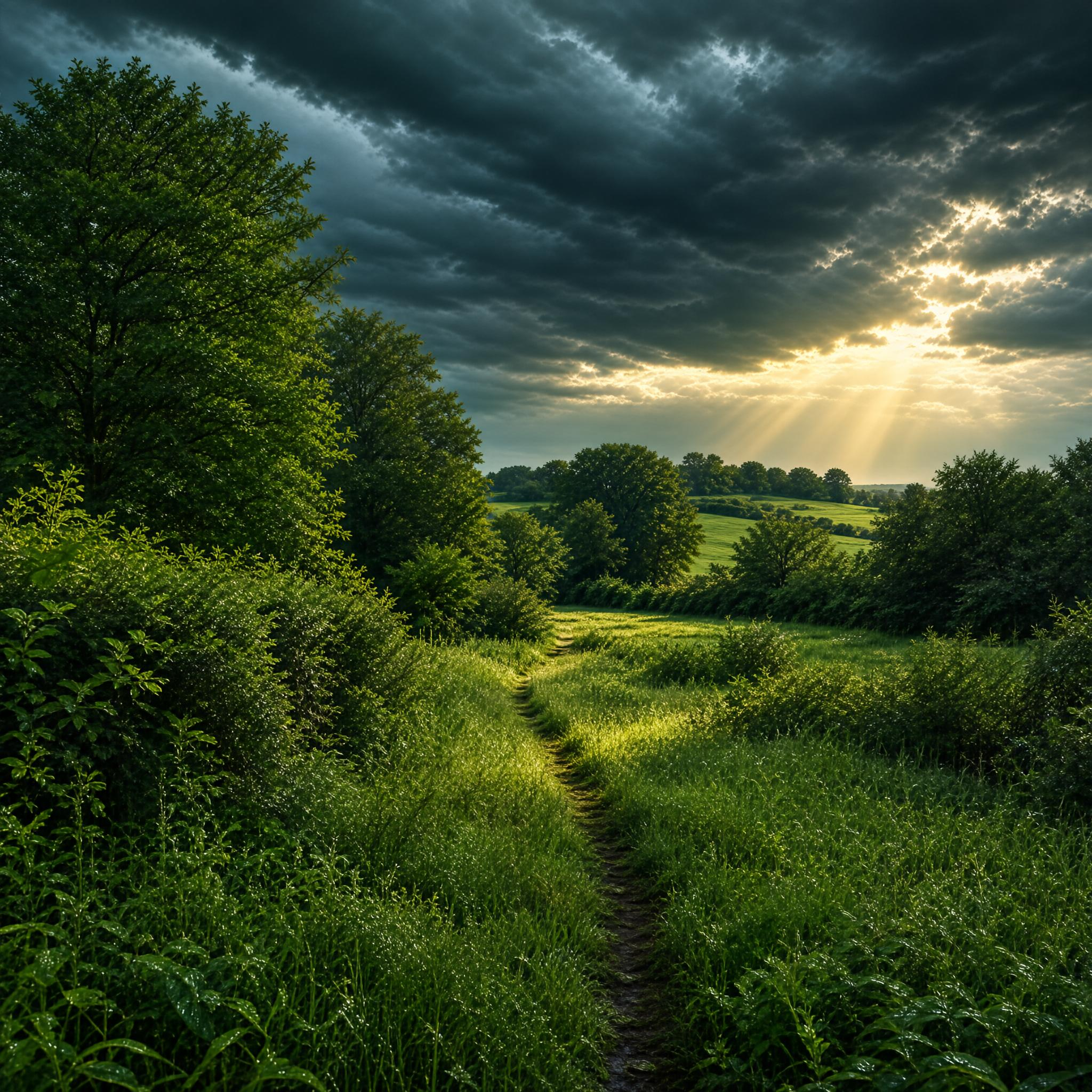 Sunlight in Stormy Field