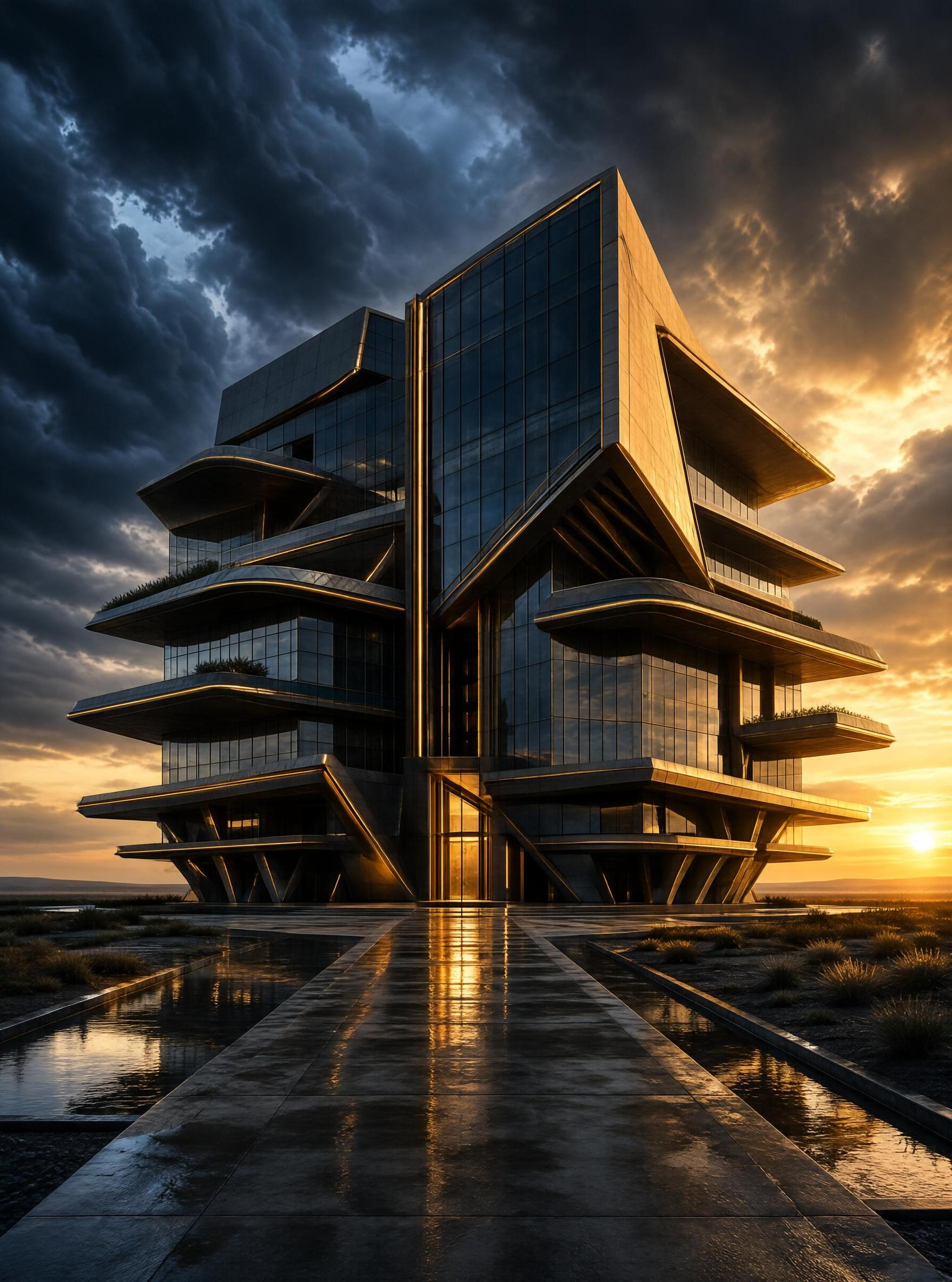 Futuristic Tower at Sunset