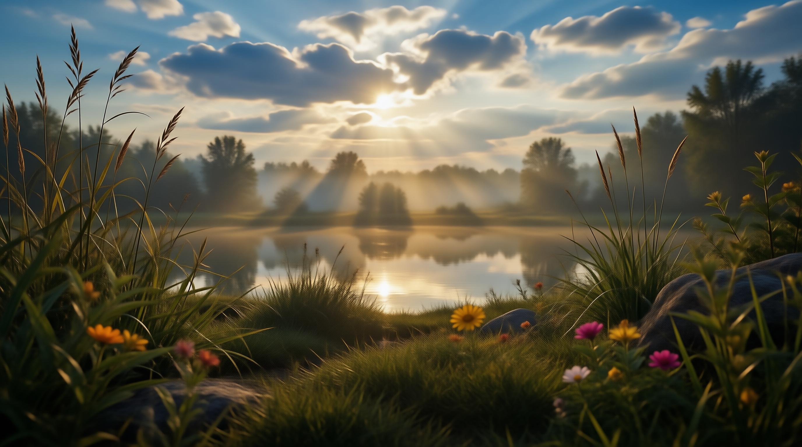 Sunrise Over Misty Lake