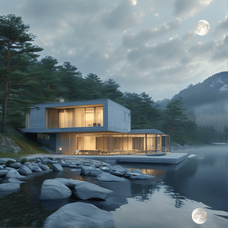 Moonlit Modern Lake House