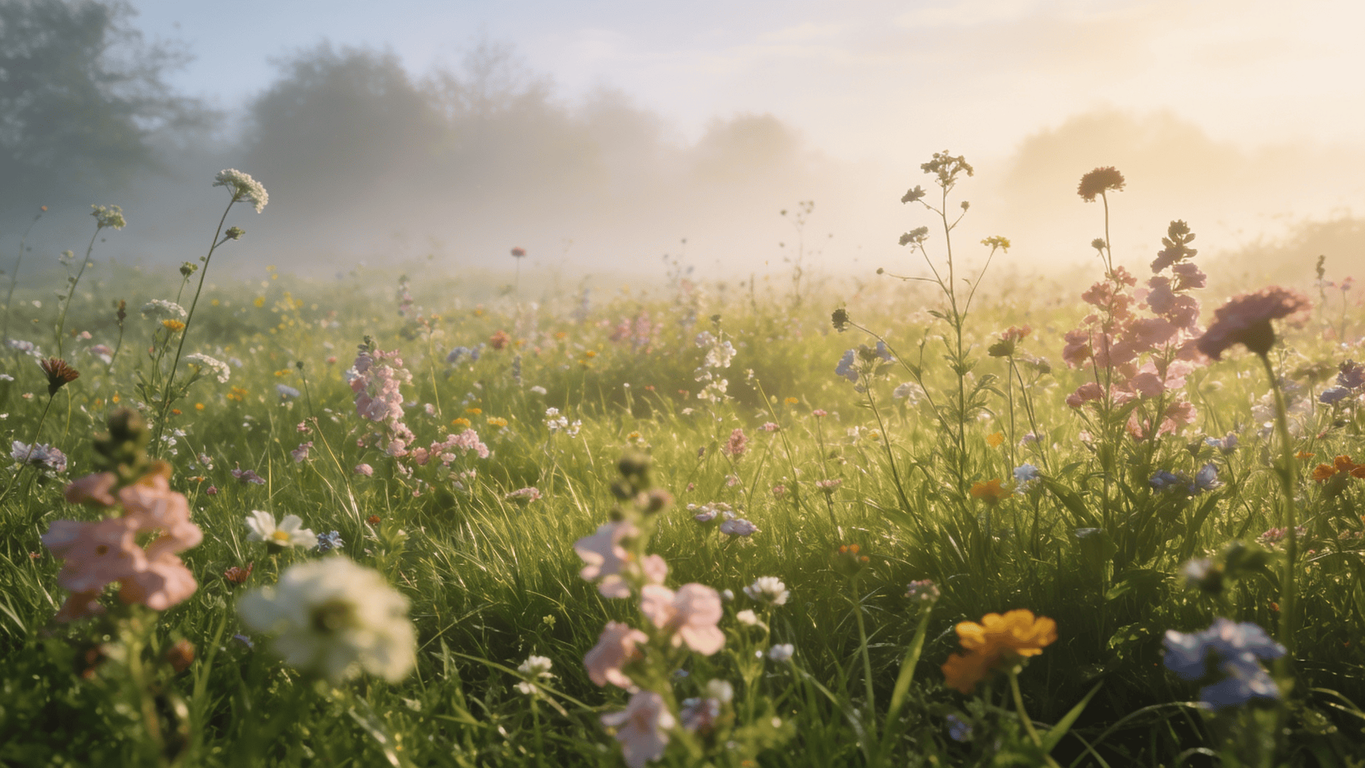 Fresh Green Spring Grass and Blooms