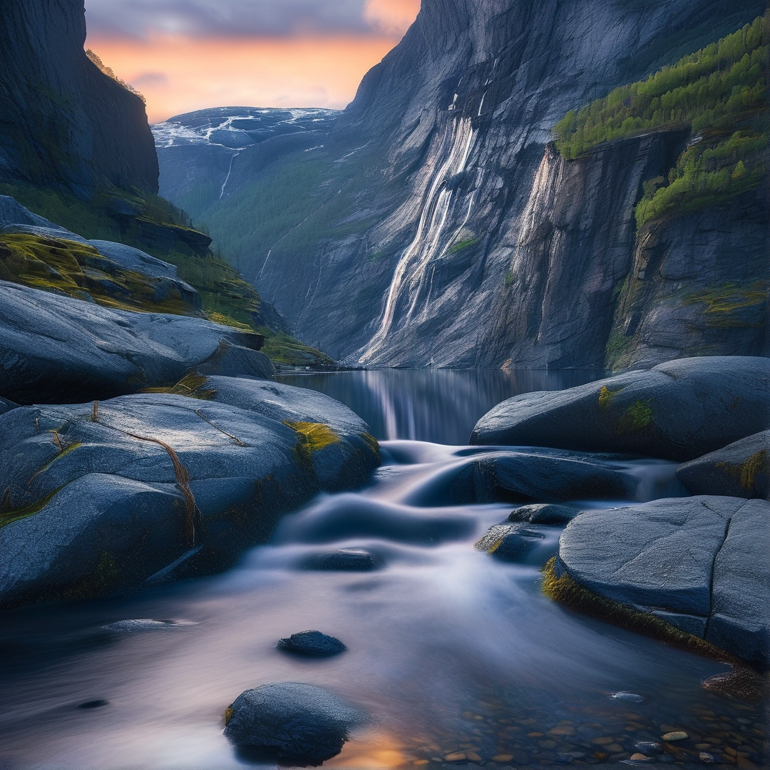 Mountain Valley Stream at Dusk