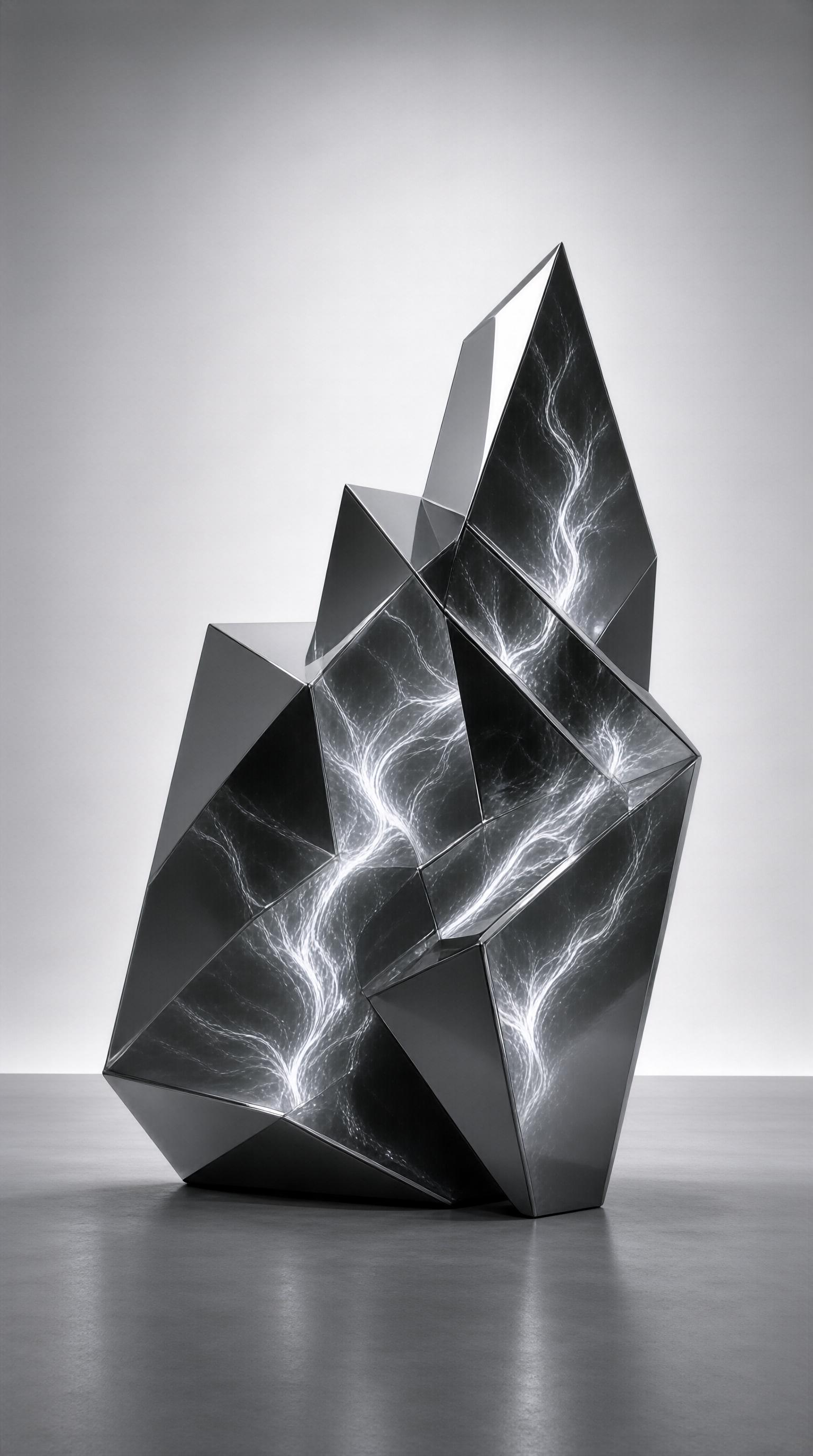 Geometric Metal Sculpture with Light Patterns