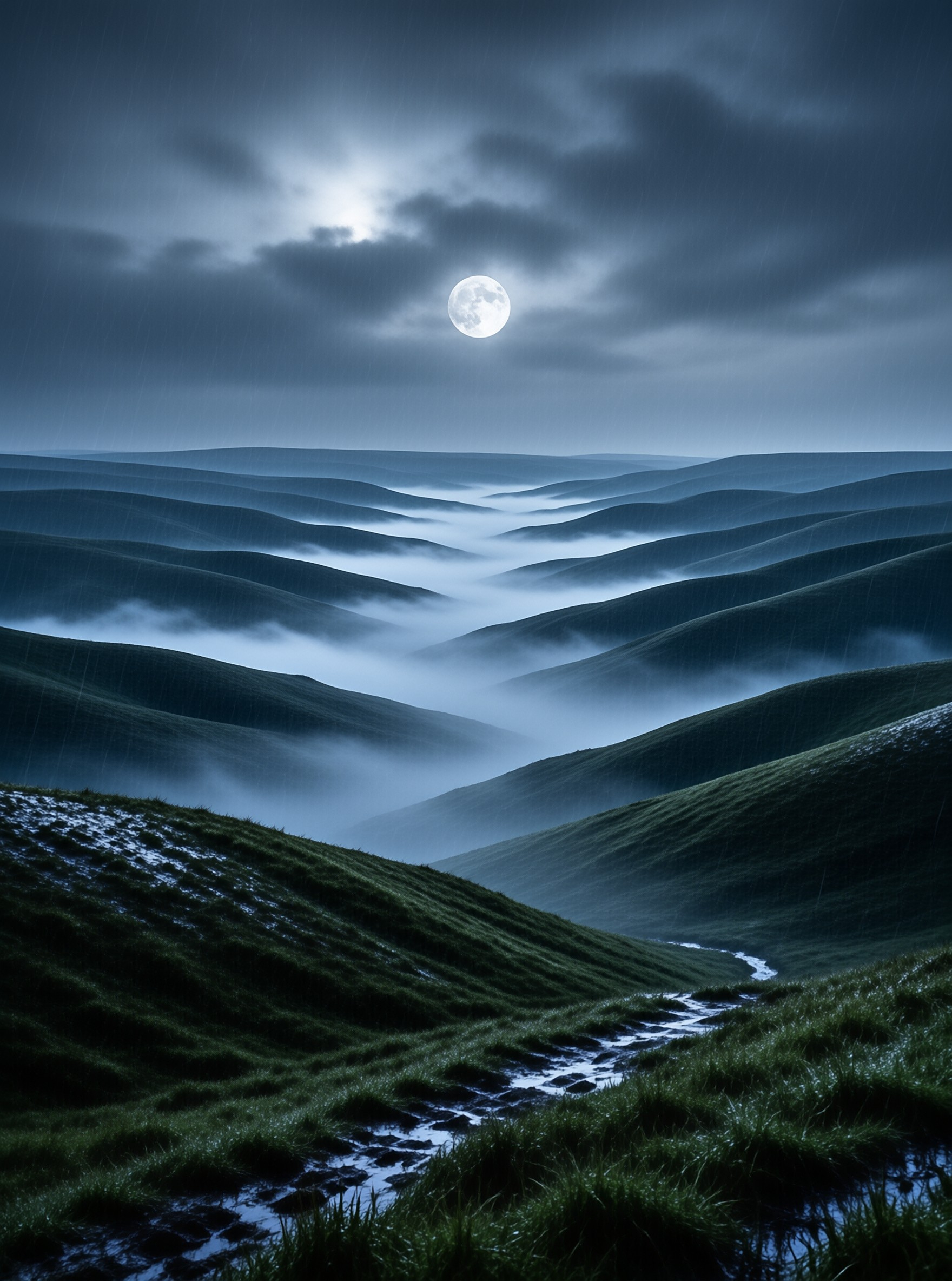Moonlit Misty Hills