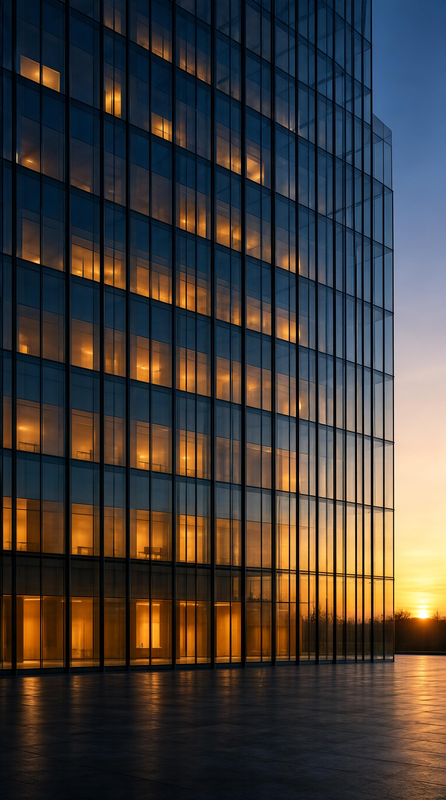 Modern Glass Building at Sunset