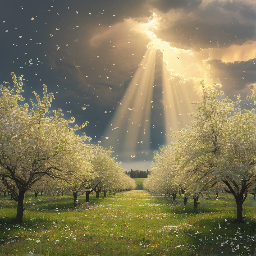 Sunlit Blossom Orchard
