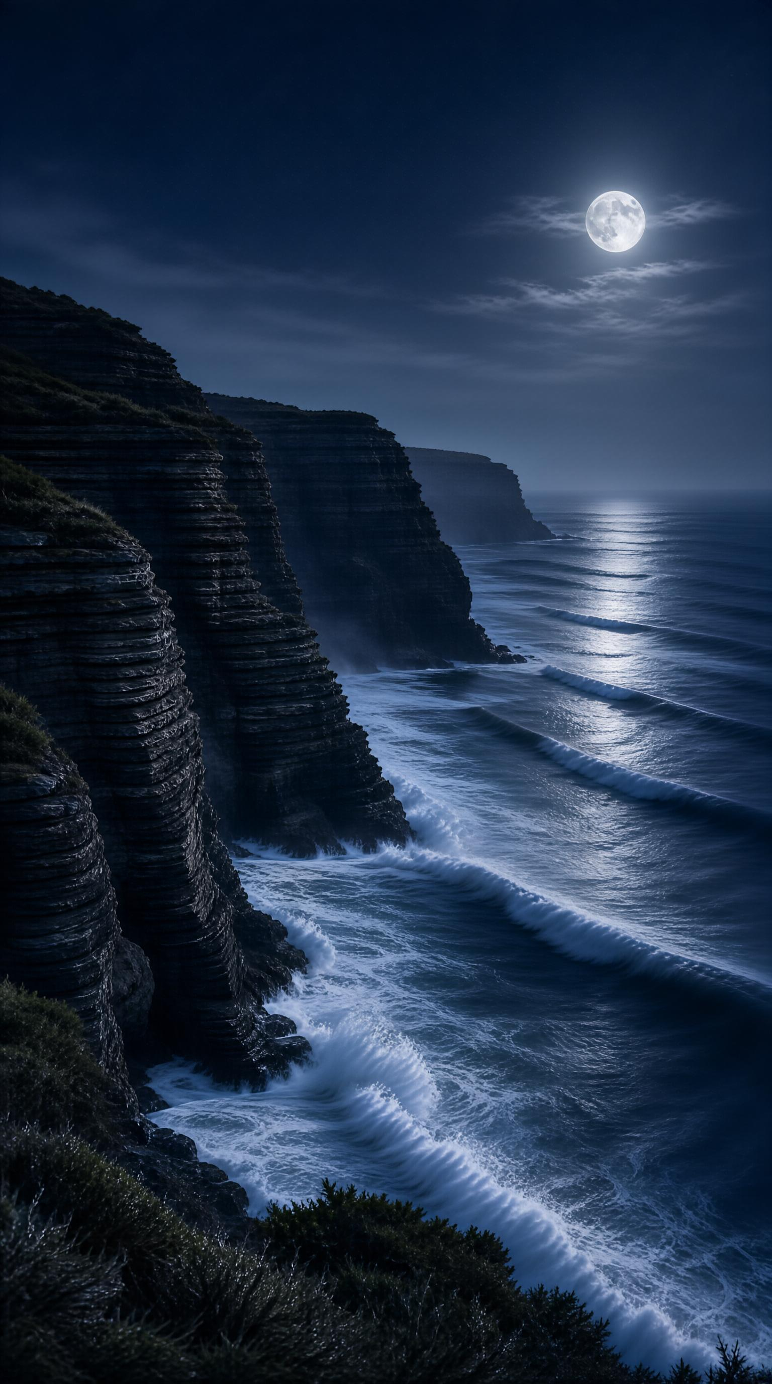 Moonlit Coastal Cliffs