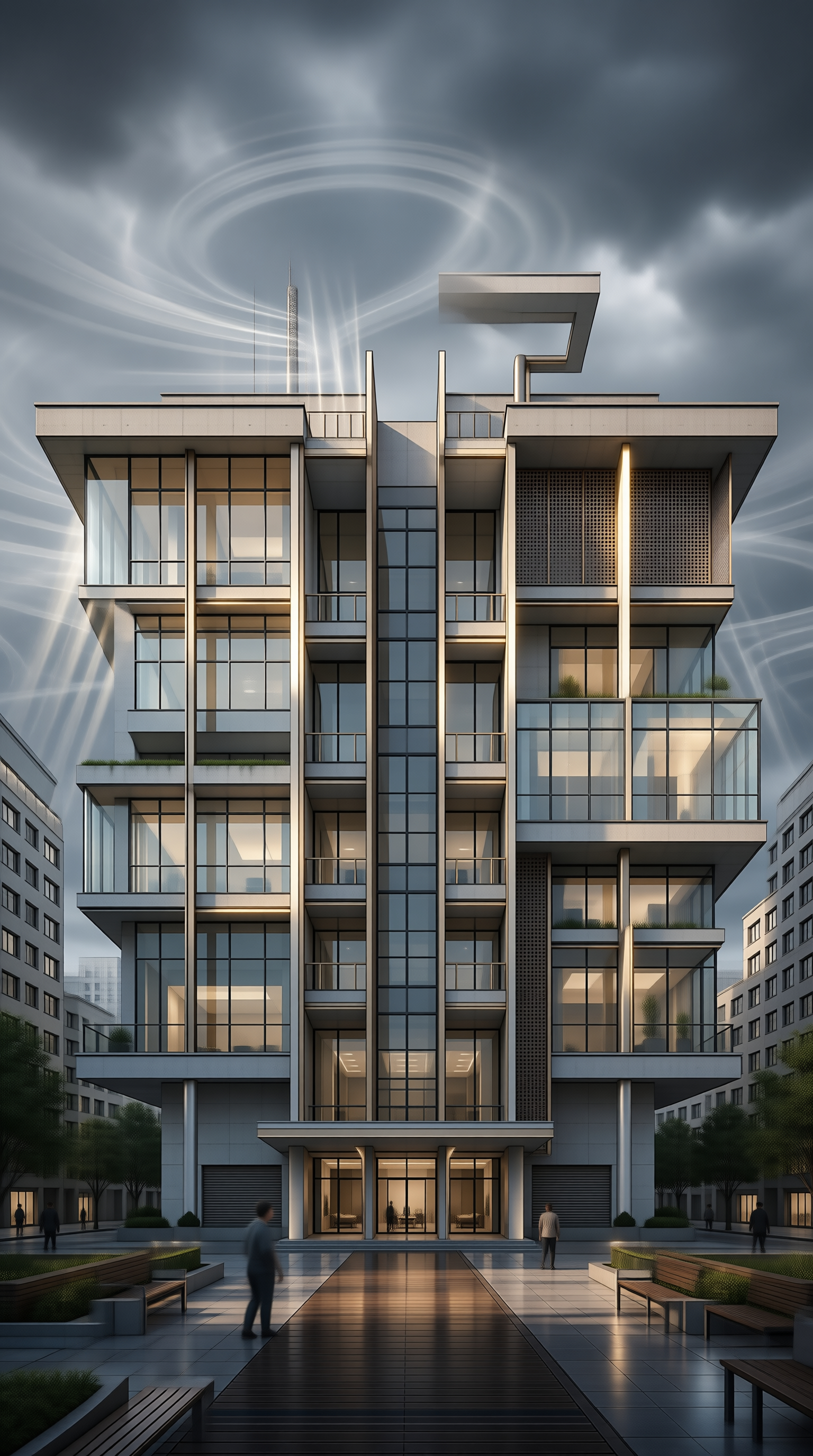 Modern Multi-story Building with Glass Facade