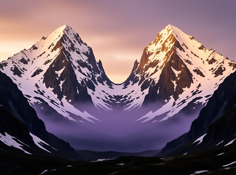 Twin Snow Peaks at Sunset