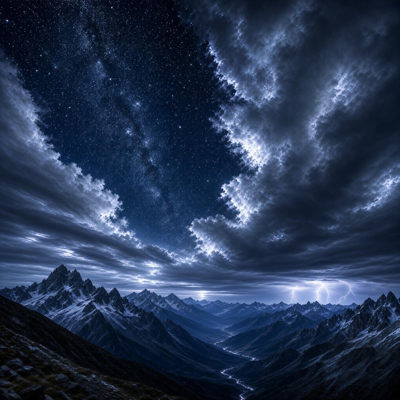 Starry Night Over Stormy Mountains