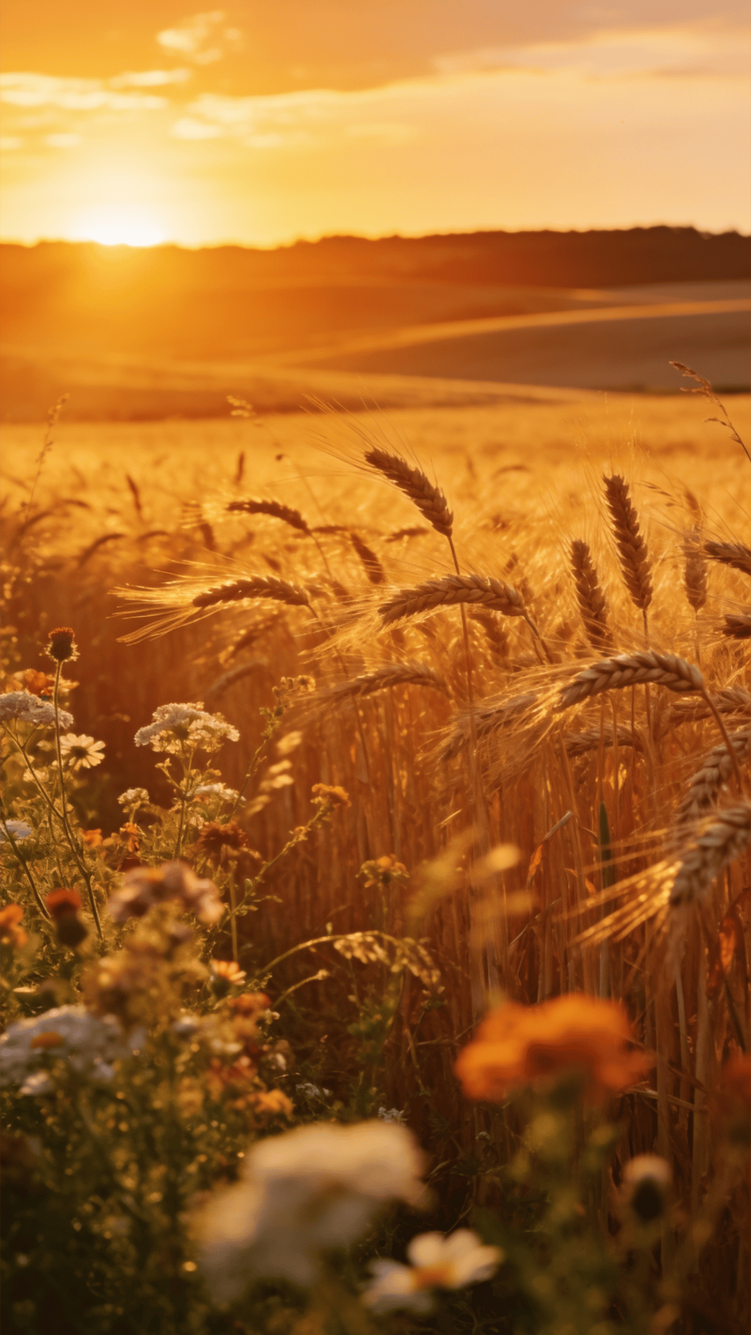 Golden Wheat Fields at Summer Sunset