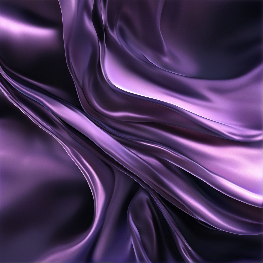 Draped purple satin cloth forms smooth ripples, with highlights catching the sheen of the glossy fabric.