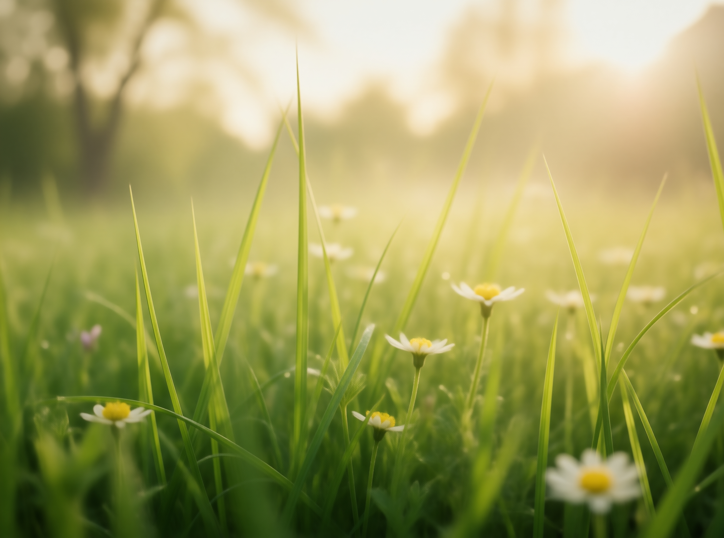 White Flowers in Green Grass