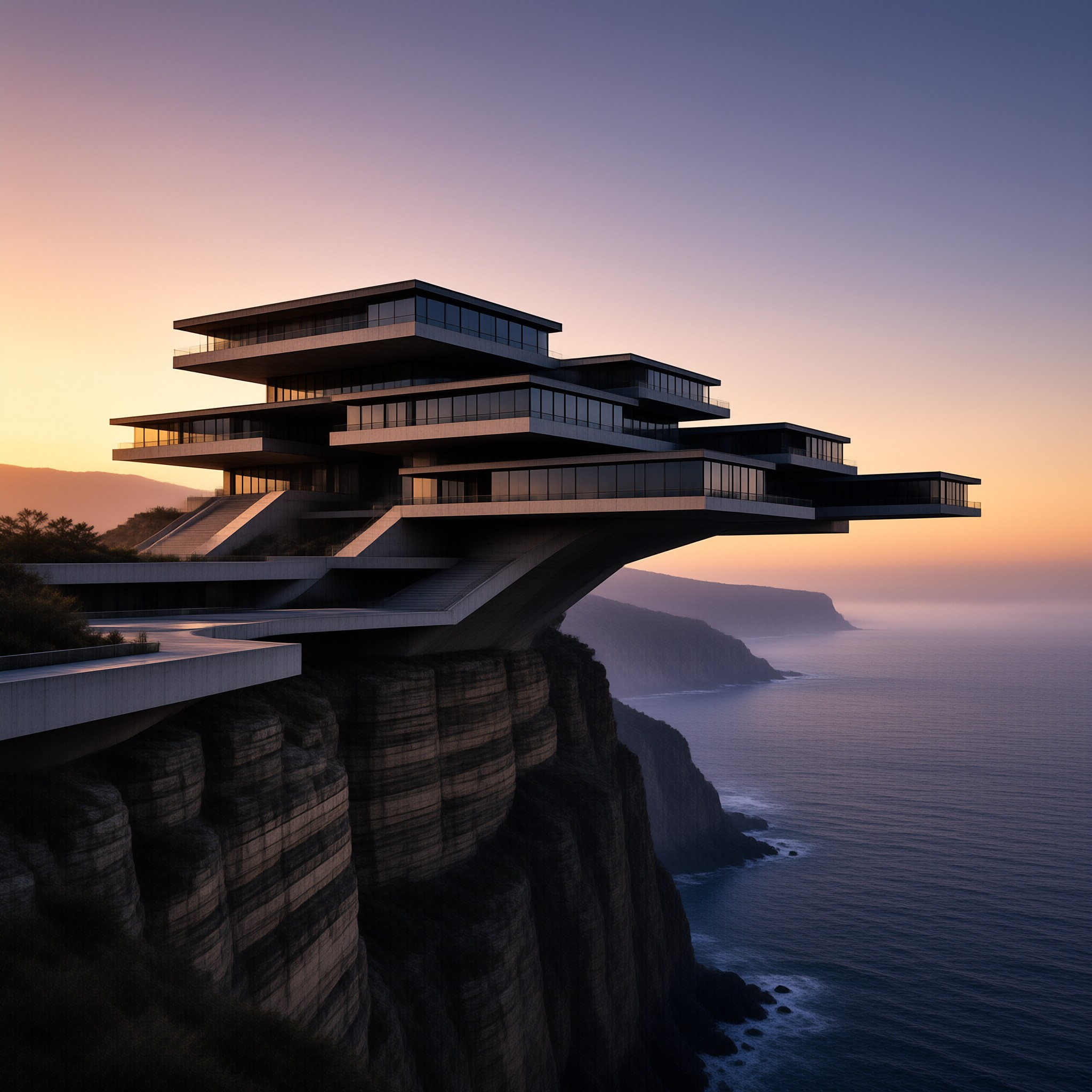 Cantilevered Villa at Sunset