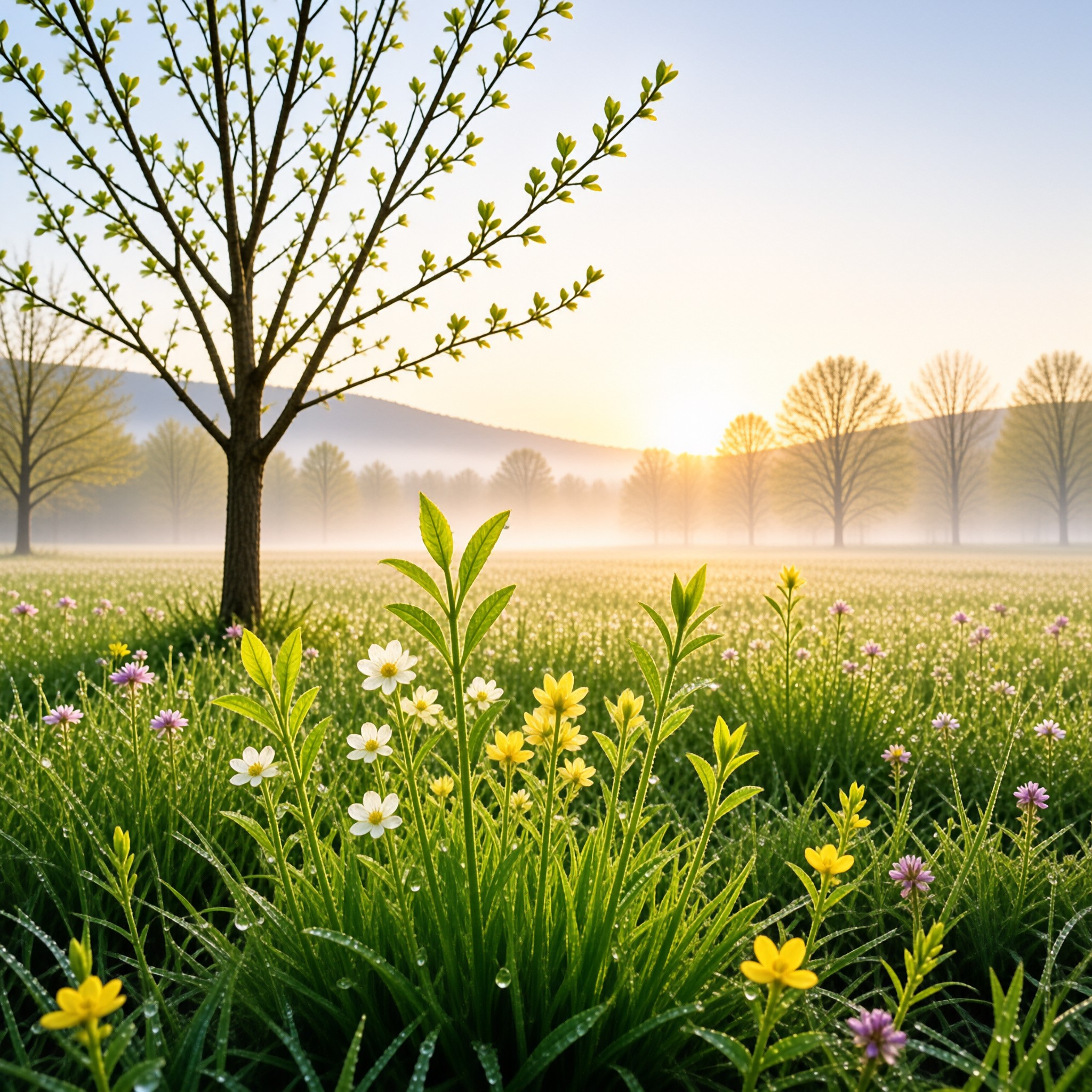 Misty Meadow at Sunrise