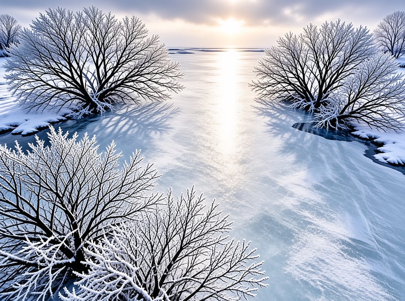Frozen River Winter Landscape